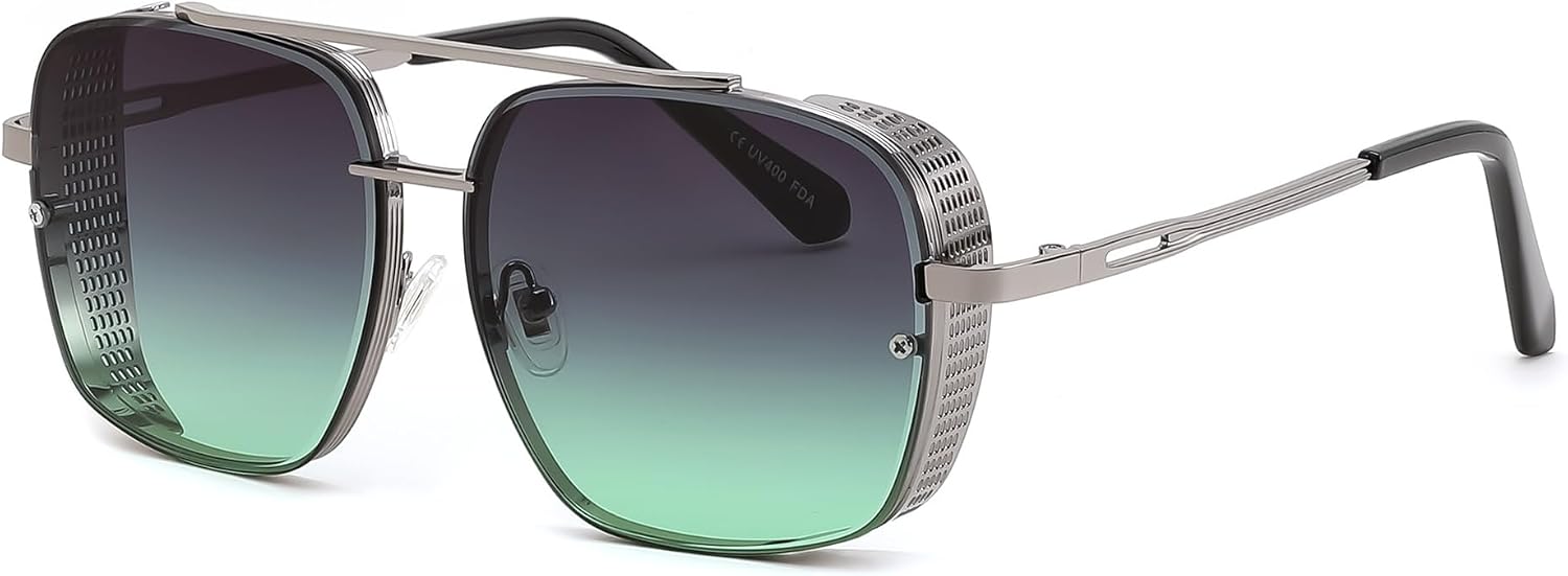 LENTES DE SOL FEISEDY VINTAGE AVIADOR CUADRADO METAL STEAMPUNK B2894 - 1