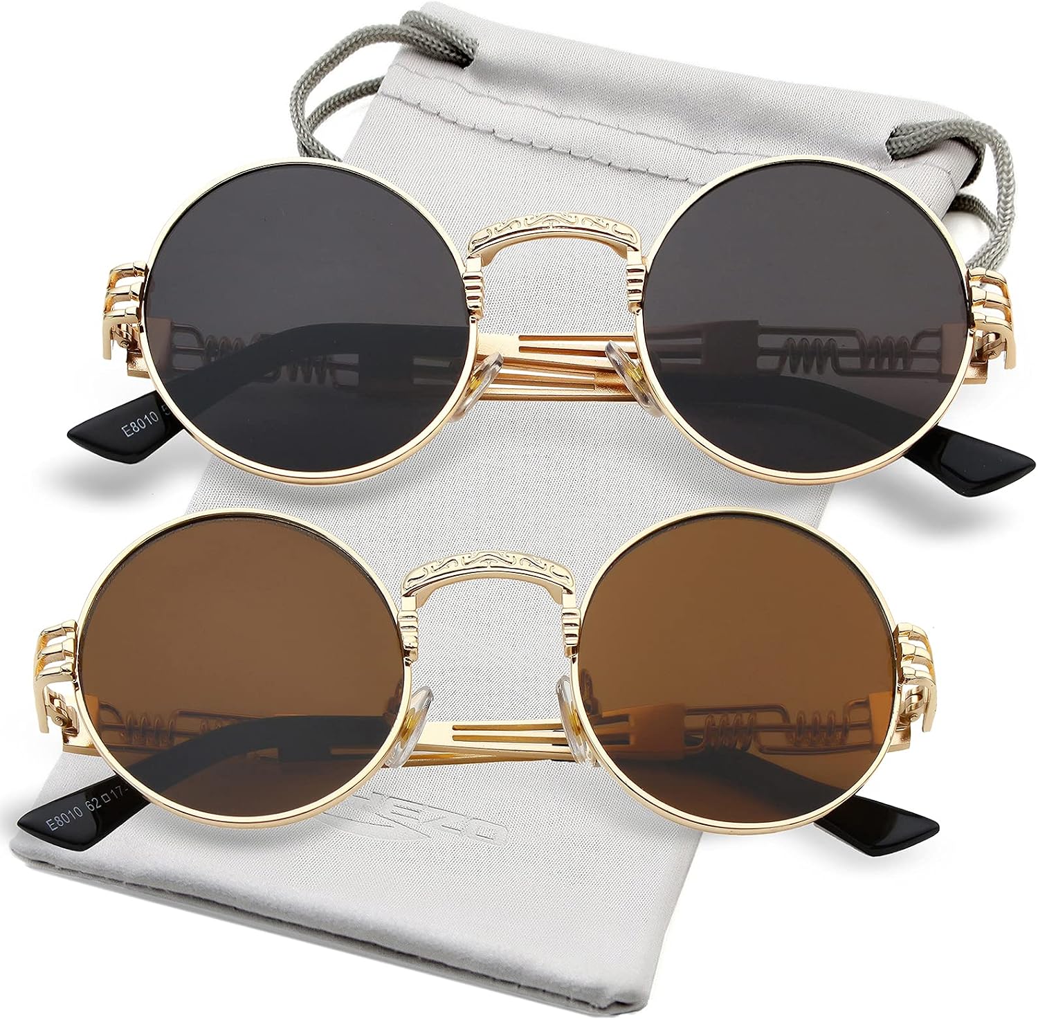 LENTES DE SOL AIEYEZO STEAMPUNK REDONDOS UNISEX CON MARCO METÁLICO Y LENTES 100% UV - 1
