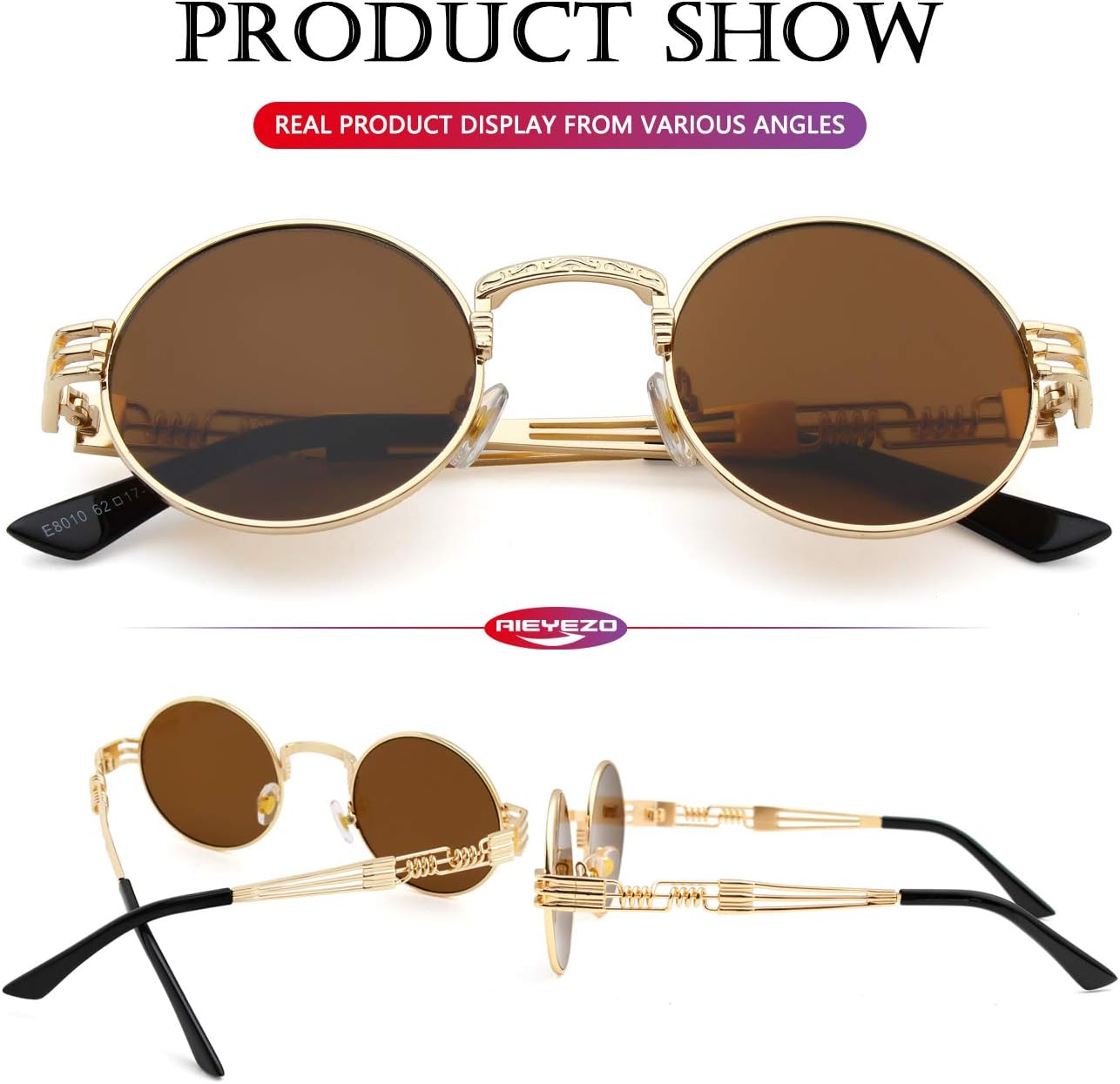 LENTES DE SOL AIEYEZO STEAMPUNK REDONDOS UNISEX CON MARCO METÁLICO Y LENTES 100% UV - 5