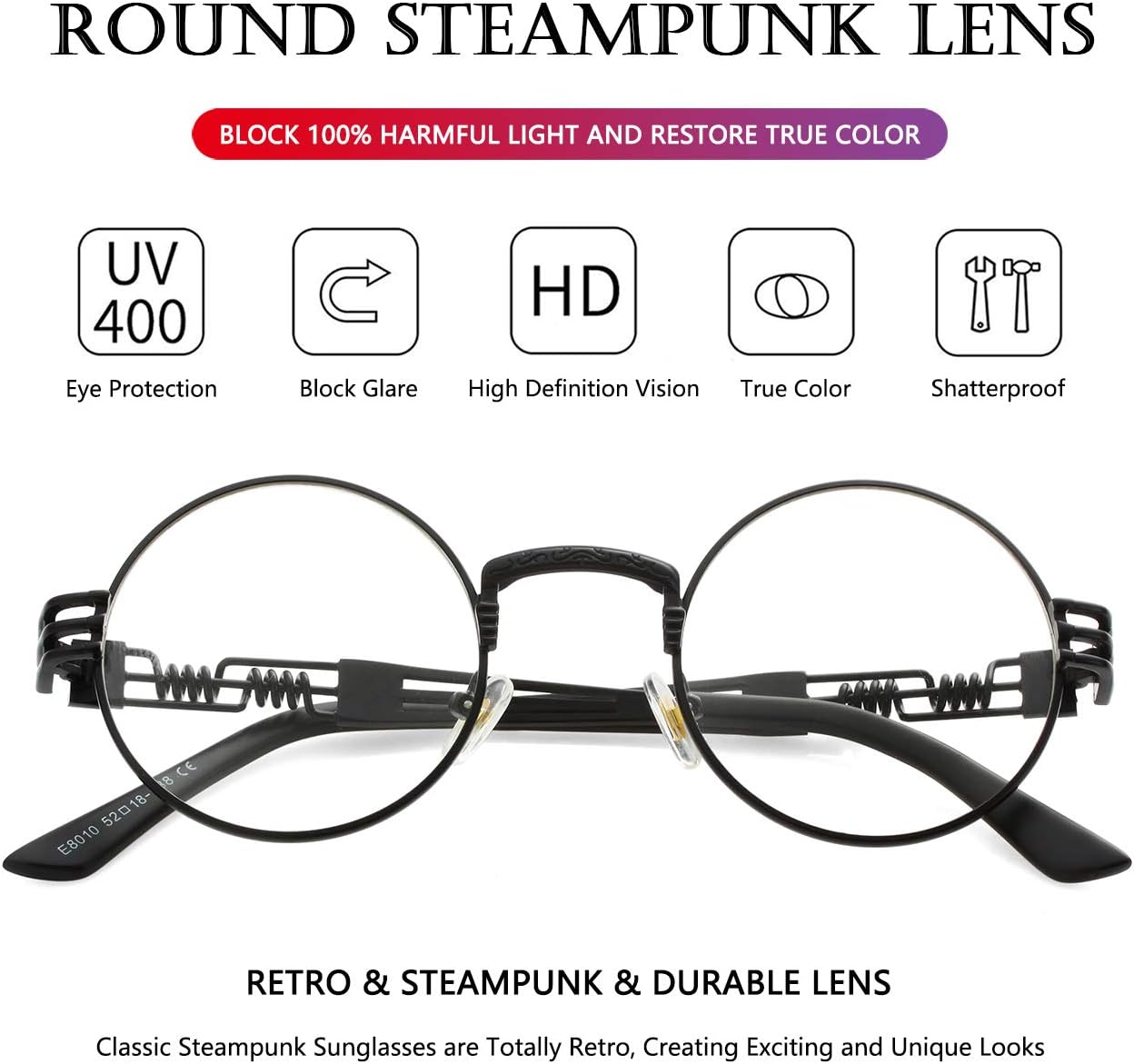 LENTES DE SOL AIEYEZO REDONDOS STEAMPUNK UNISEX MARCO METÁLICO - 4