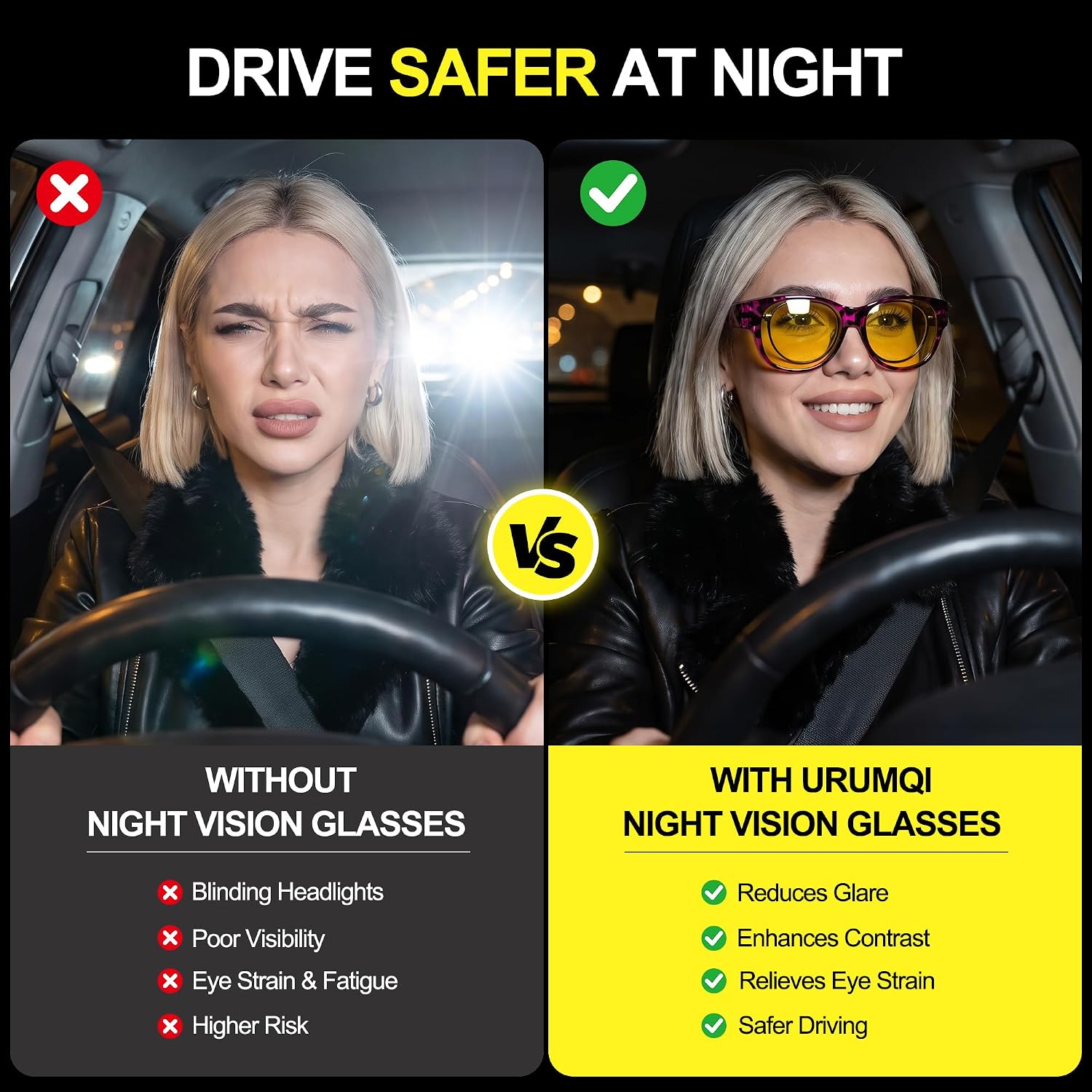 LENTES DE SOL URUMQI NIGHT VISION PARA MUJER PARA USAR SOBRE ANTEOJOS - 3