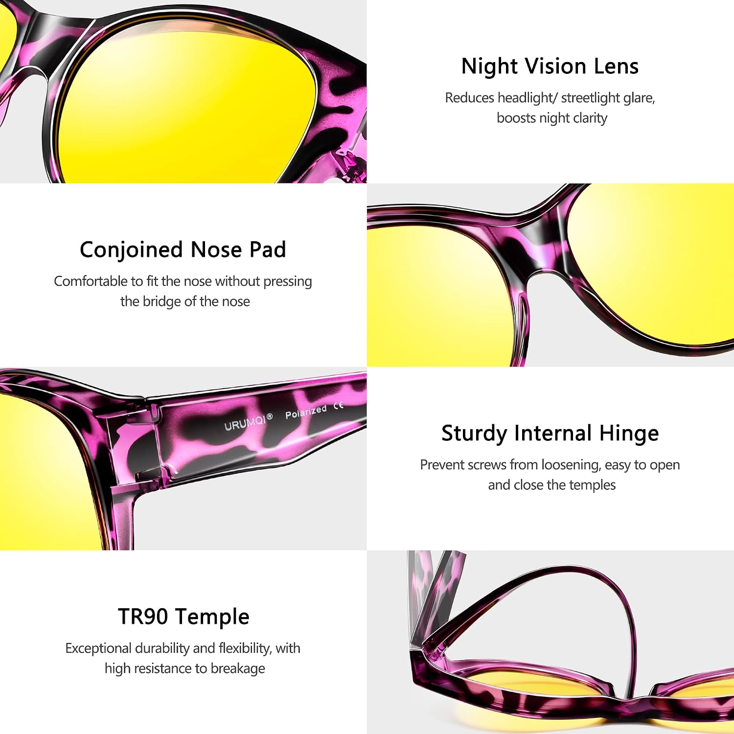 LENTES DE SOL URUMQI NIGHT VISION PARA MUJER PARA USAR SOBRE ANTEOJOS - 5