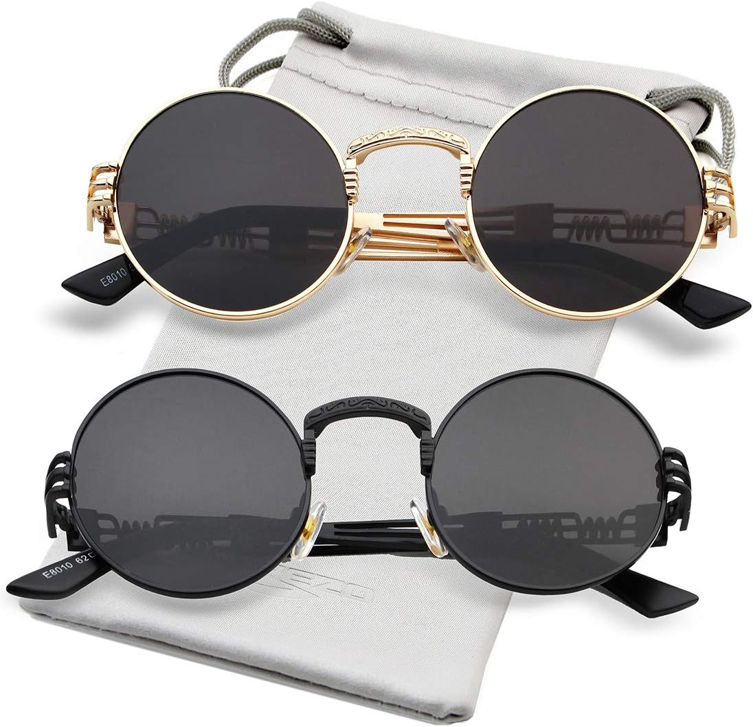 LENTES DE SOL AIEYEZO STEAMPUNK REDONDOS UNISEX CON MARCO METÁLICO Y LENTES 100% UV - 1