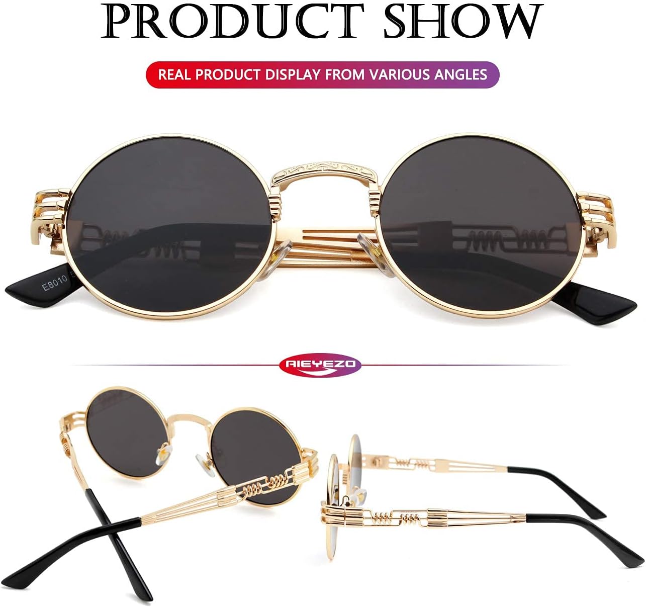 LENTES DE SOL AIEYEZO STEAMPUNK REDONDOS UNISEX CON MARCO METÁLICO Y LENTES 100% UV - 5