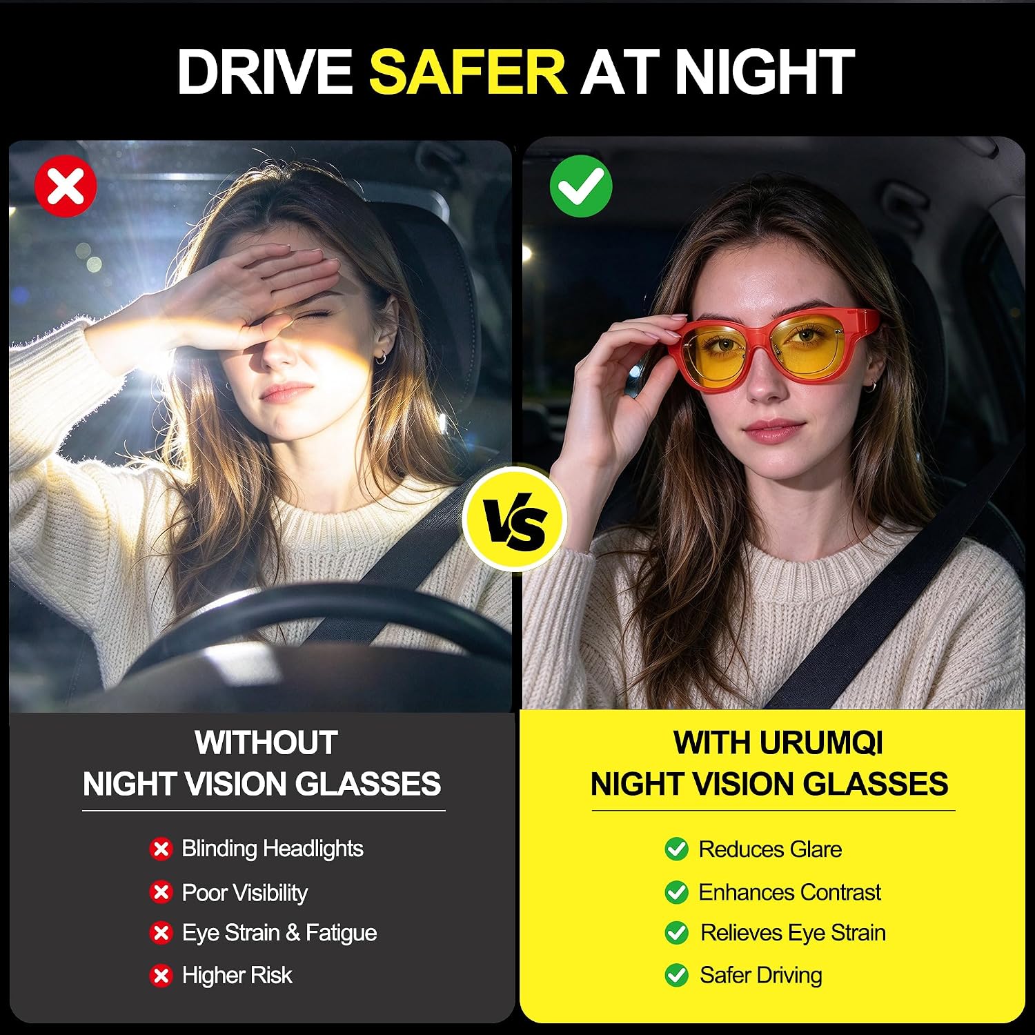 LENTES DE SOL URUMQI NIGHT VISION PARA MUJER PARA USAR SOBRE ANTEOJOS - 4