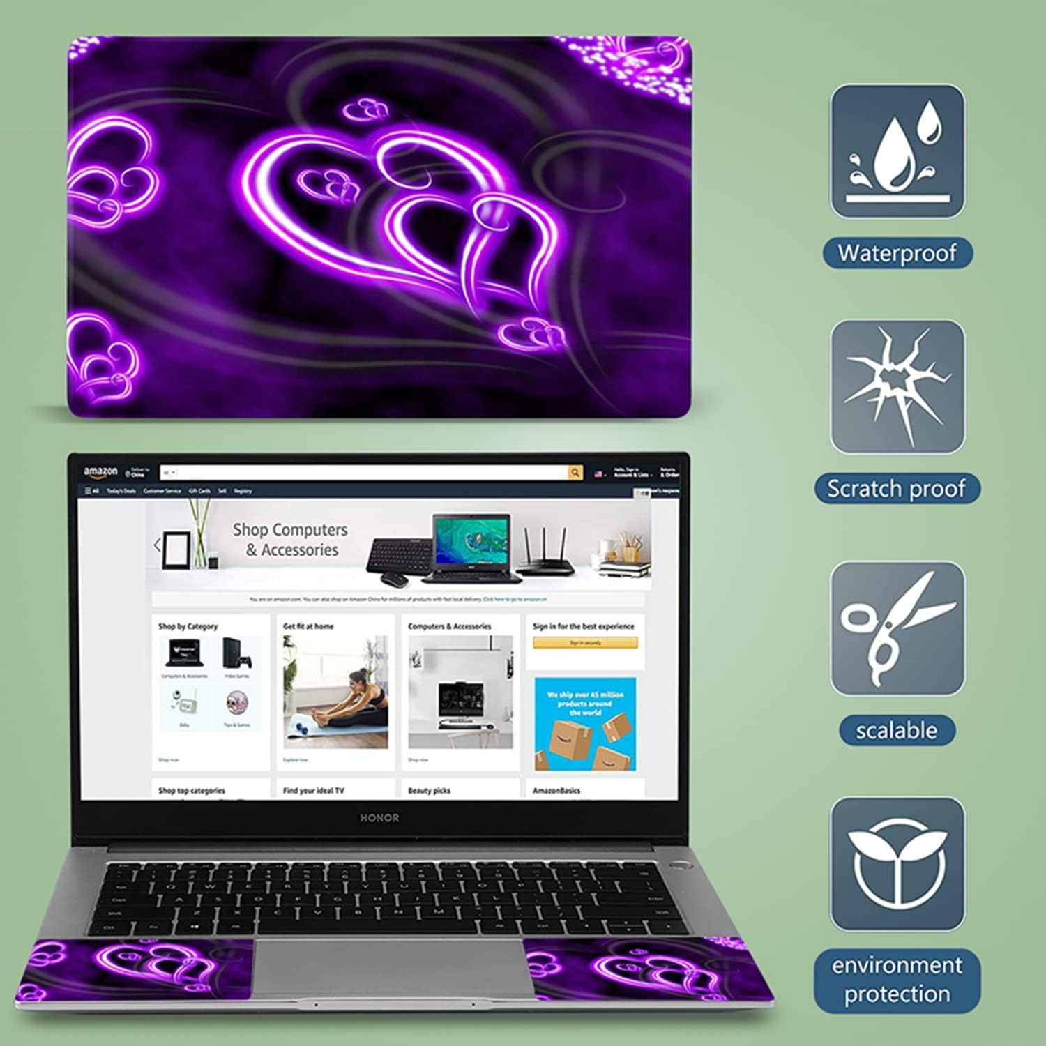 SKIN PROTECTOR PARA LAPTOP ICOLOR PURPLE HEARTS 11.6-15.6 PULGADAS - 5
