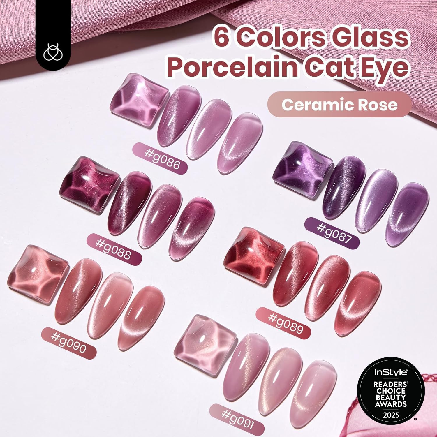 SET DE ESMALTES EN GEL BEETLES PURPLE CAT EYE, 6 COLORES CON BRILLO GLITTER - 2