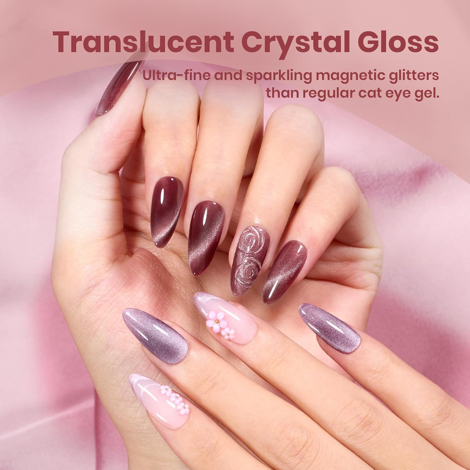 SET DE ESMALTES EN GEL BEETLES PURPLE CAT EYE, 6 COLORES CON BRILLO GLITTER - 4