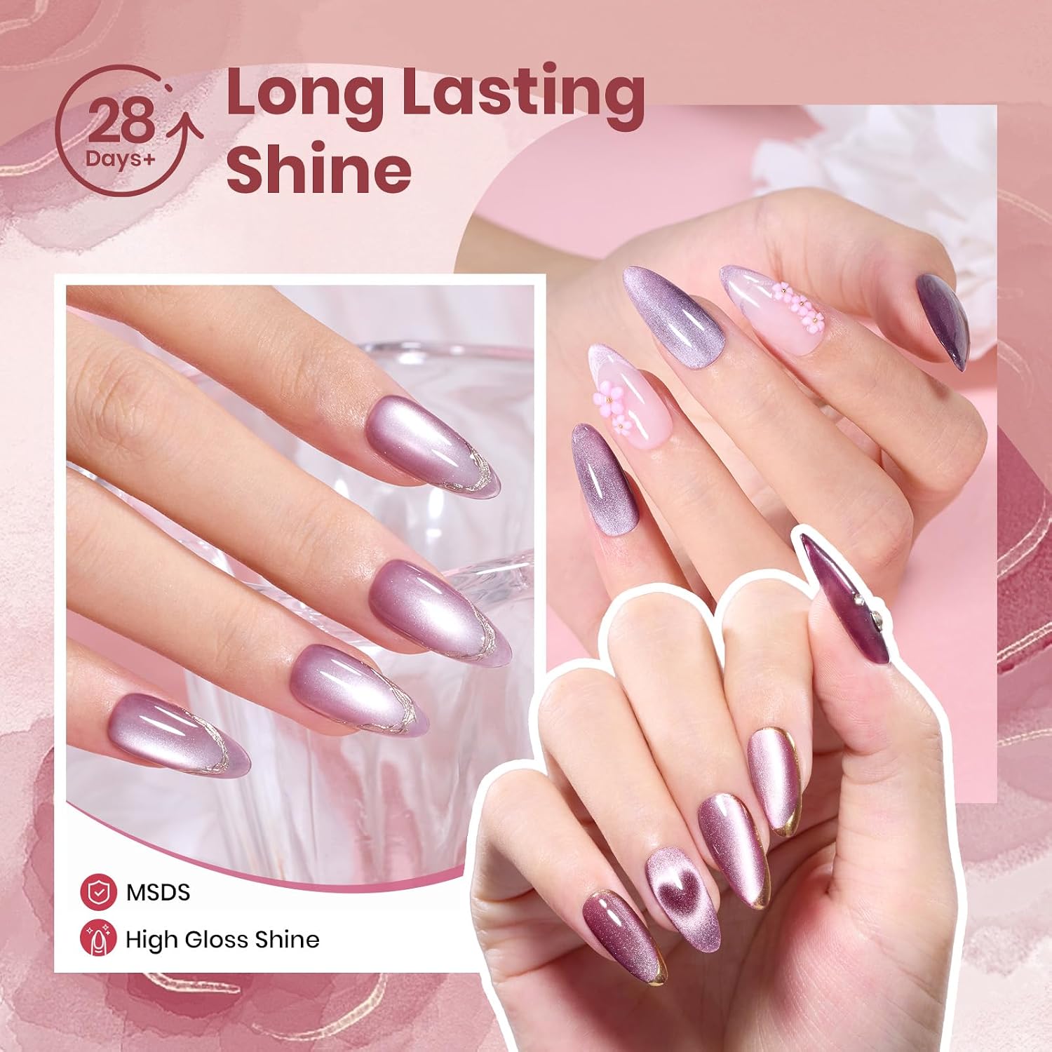 SET DE ESMALTES EN GEL BEETLES PURPLE CAT EYE, 6 COLORES CON BRILLO GLITTER - 5