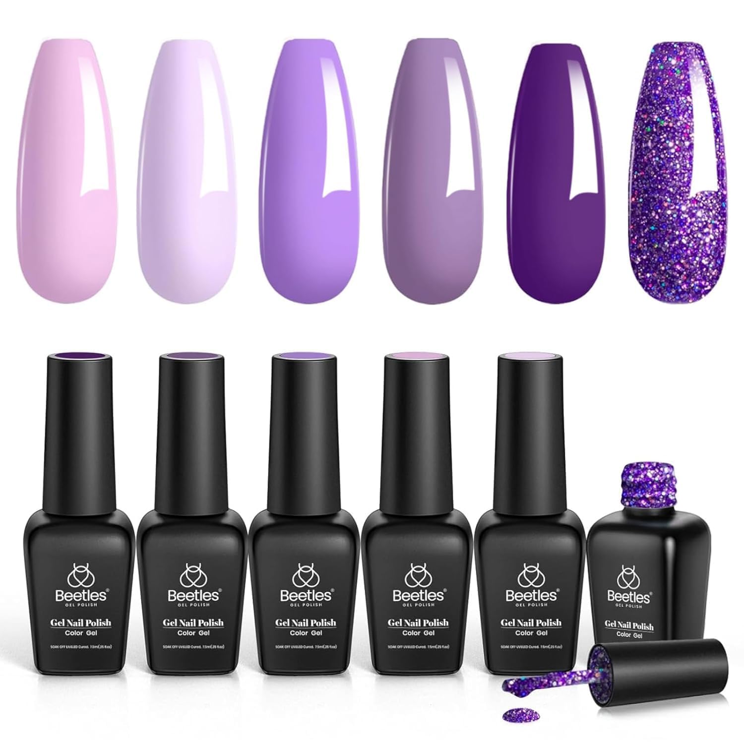 ESMALTES BEETLES SET GEL PURPLE GLITTER LAVANDA LILAC - 1