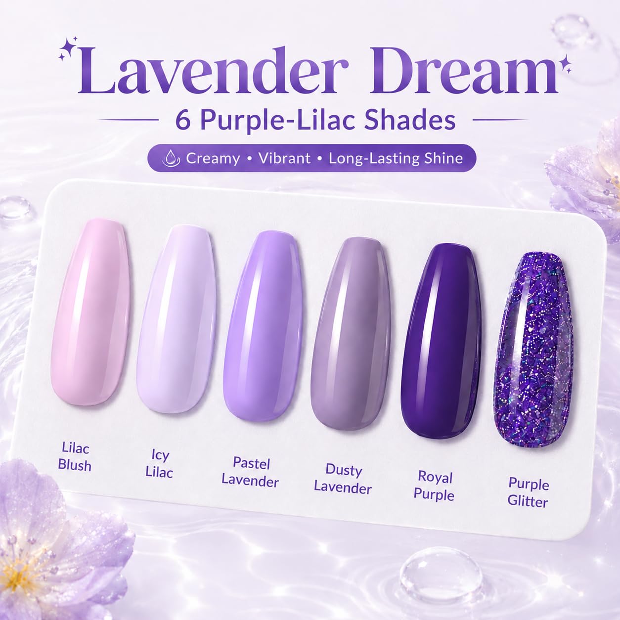 ESMALTES BEETLES SET GEL PURPLE GLITTER LAVANDA LILAC - 2