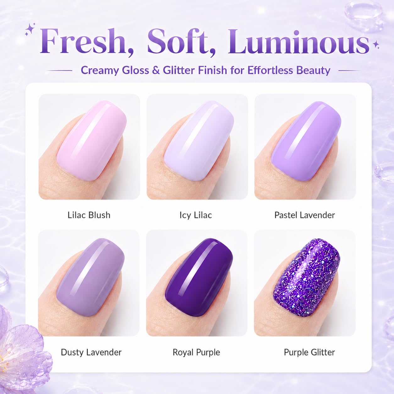 ESMALTES BEETLES SET GEL PURPLE GLITTER LAVANDA LILAC - 3