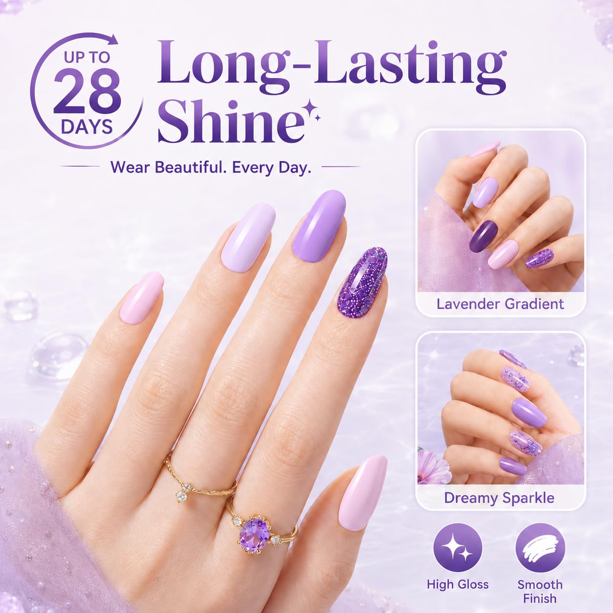 ESMALTES BEETLES SET GEL PURPLE GLITTER LAVANDA LILAC - 4
