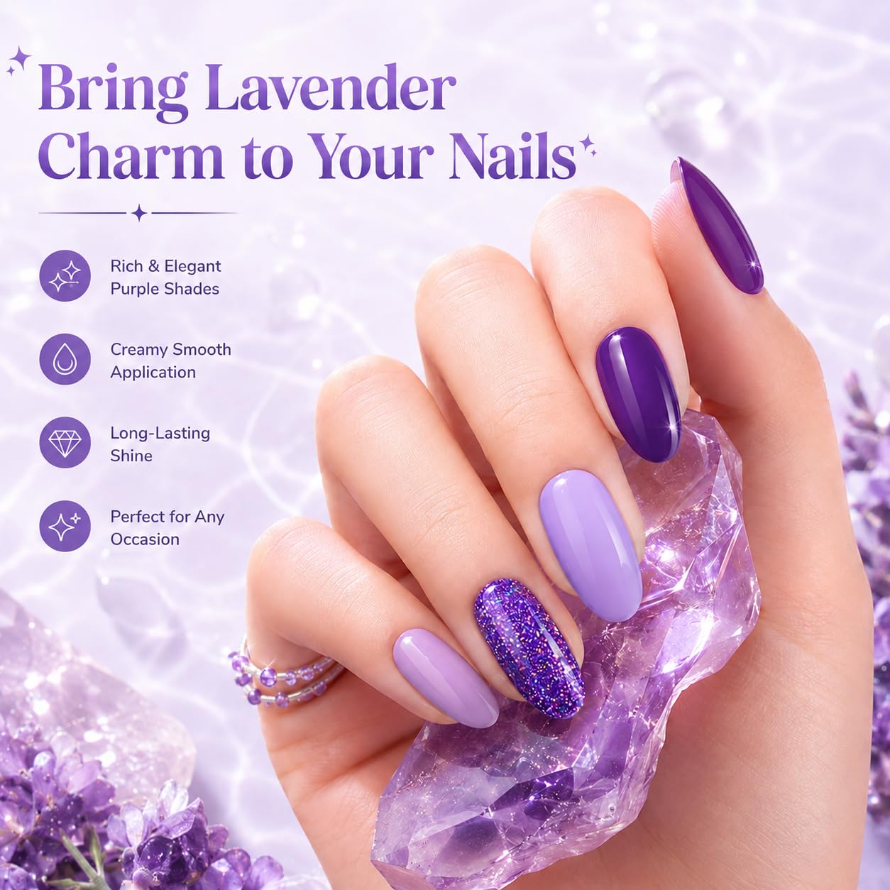 ESMALTES BEETLES SET GEL PURPLE GLITTER LAVANDA LILAC - 5