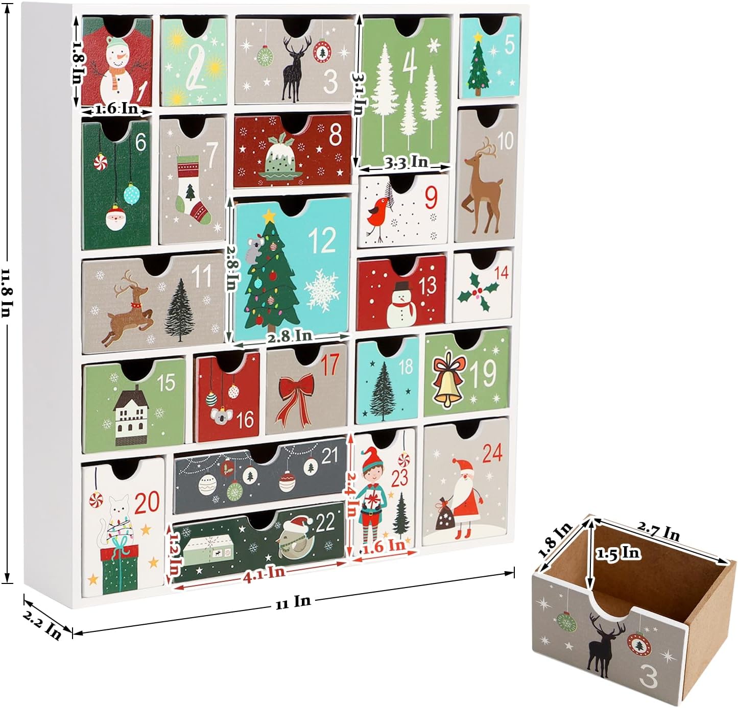CALENDARIO DE ADVIENTO DE MADERA SAND MINE CON 24 CAJONES BLANCO - 2