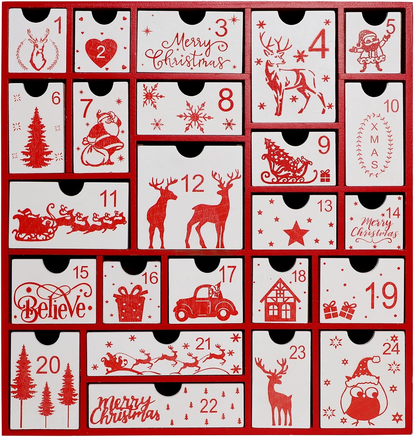 CALENDARIO DE ADVIENTO DE MADERA SAND MINE CON 24 CAJONES ROJO Y BLANCO - 1