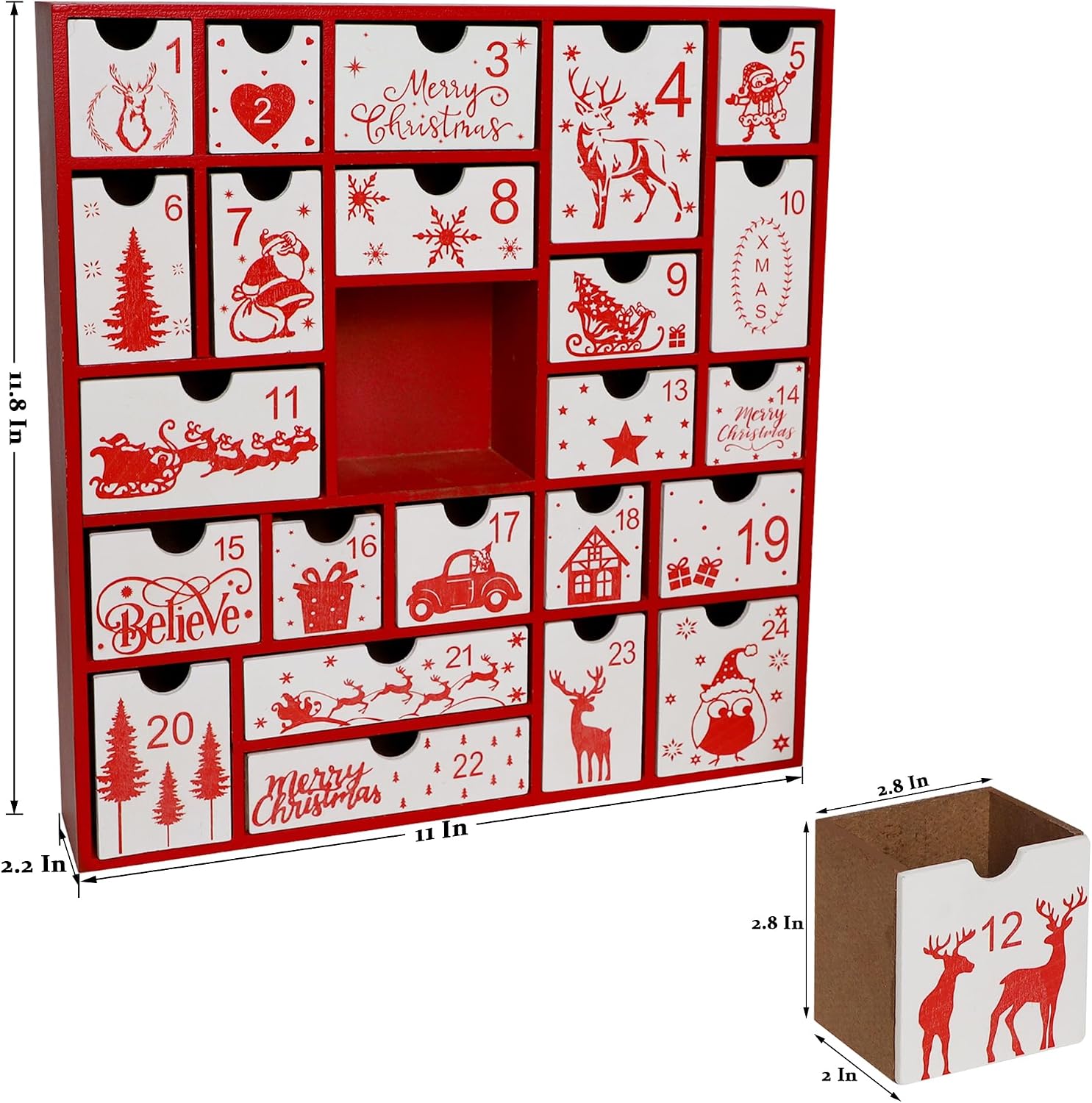 CALENDARIO DE ADVIENTO DE MADERA SAND MINE CON 24 CAJONES ROJO Y BLANCO - 2