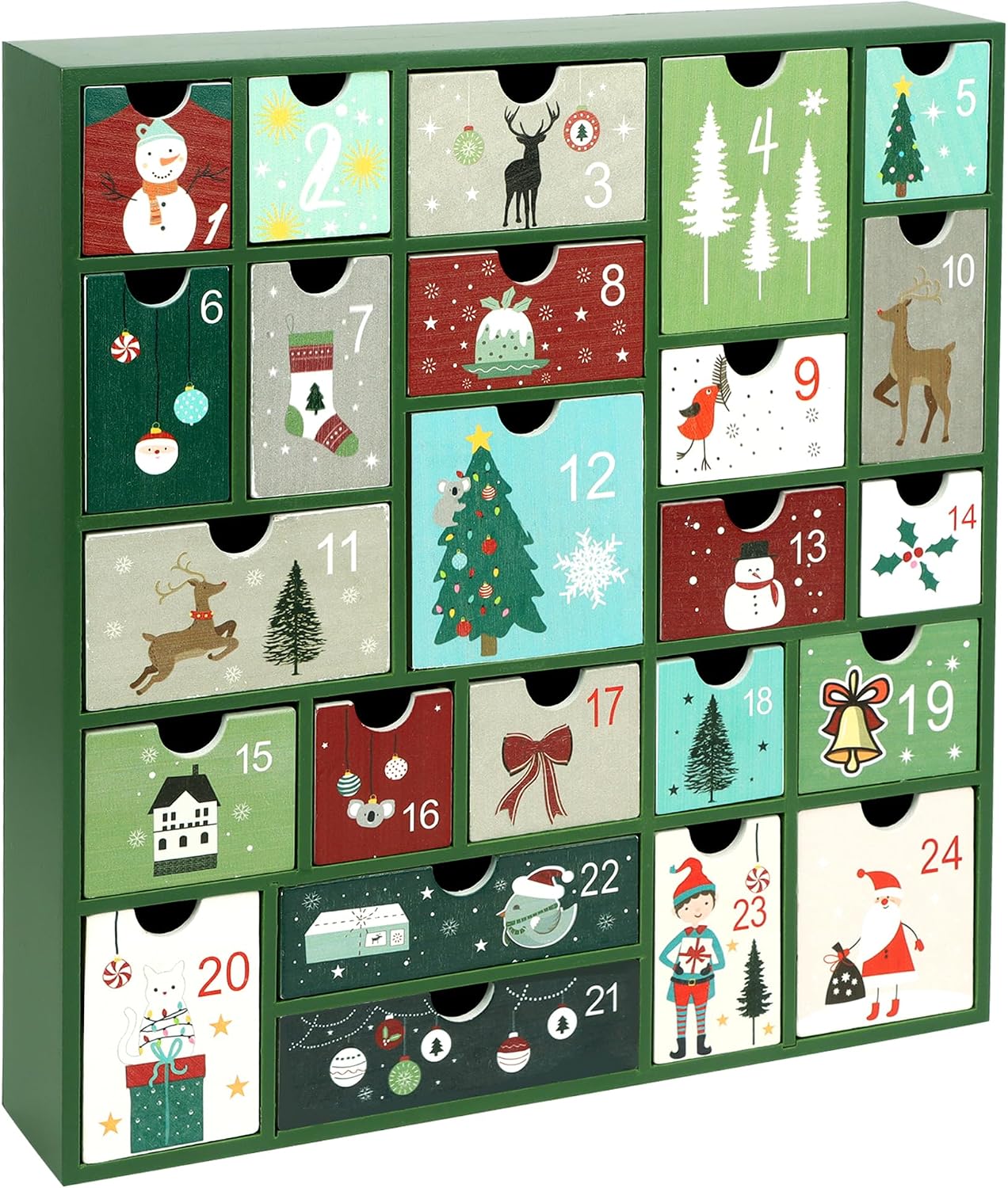 CALENDARIO DE ADVIENTO DE MADERA SAND MINE CON 24 CAJONES VERDE - 1