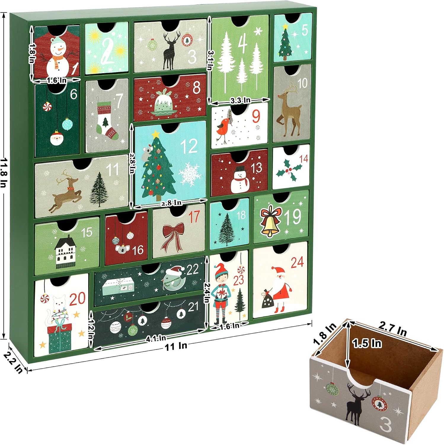CALENDARIO DE ADVIENTO DE MADERA SAND MINE CON 24 CAJONES VERDE - 2