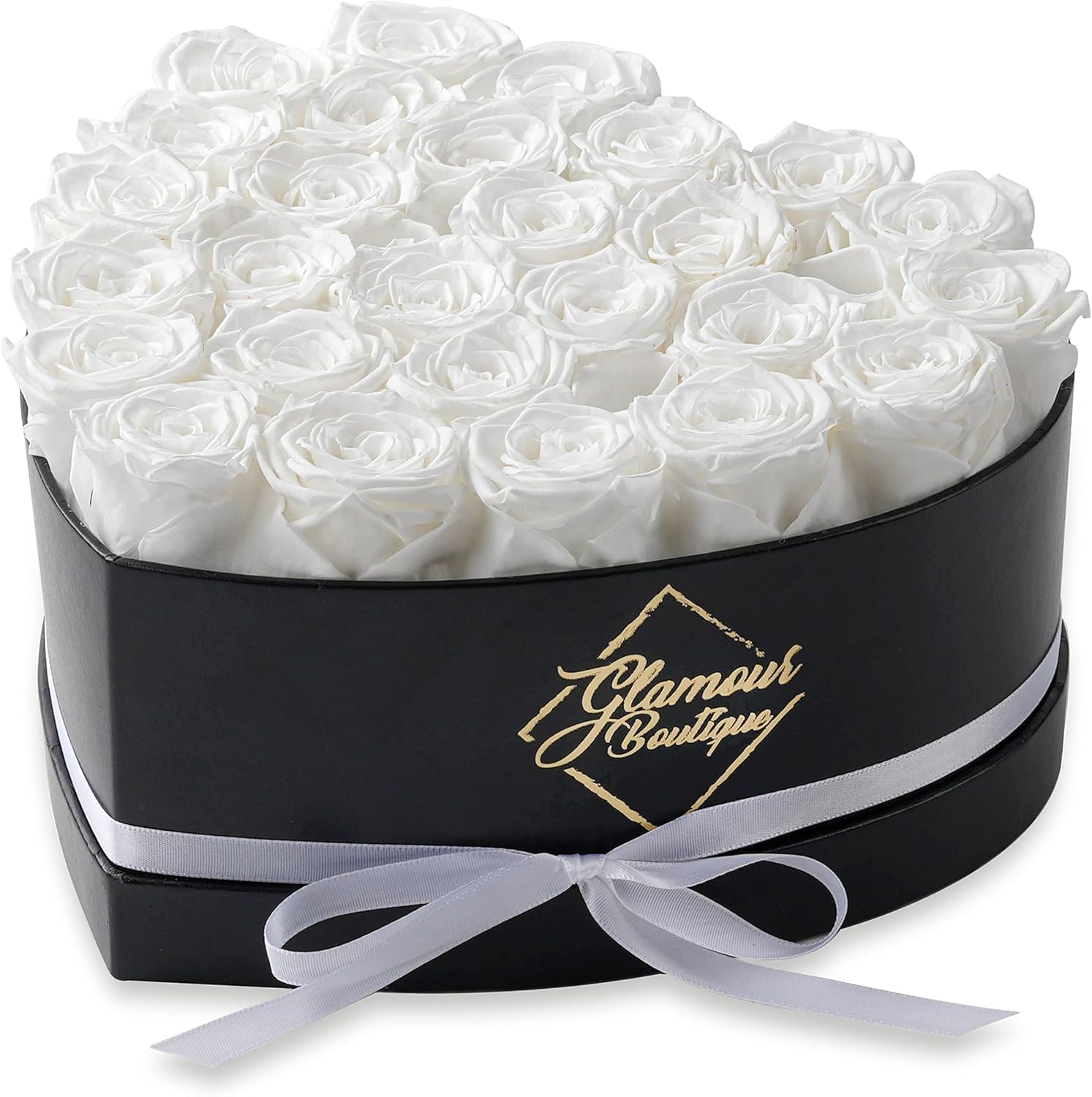 FLORES PRESERVADAS GLAMOUR BOUTIQUE 27 ROSAS BLANCAS EN CAJA CORAZÓN - 1