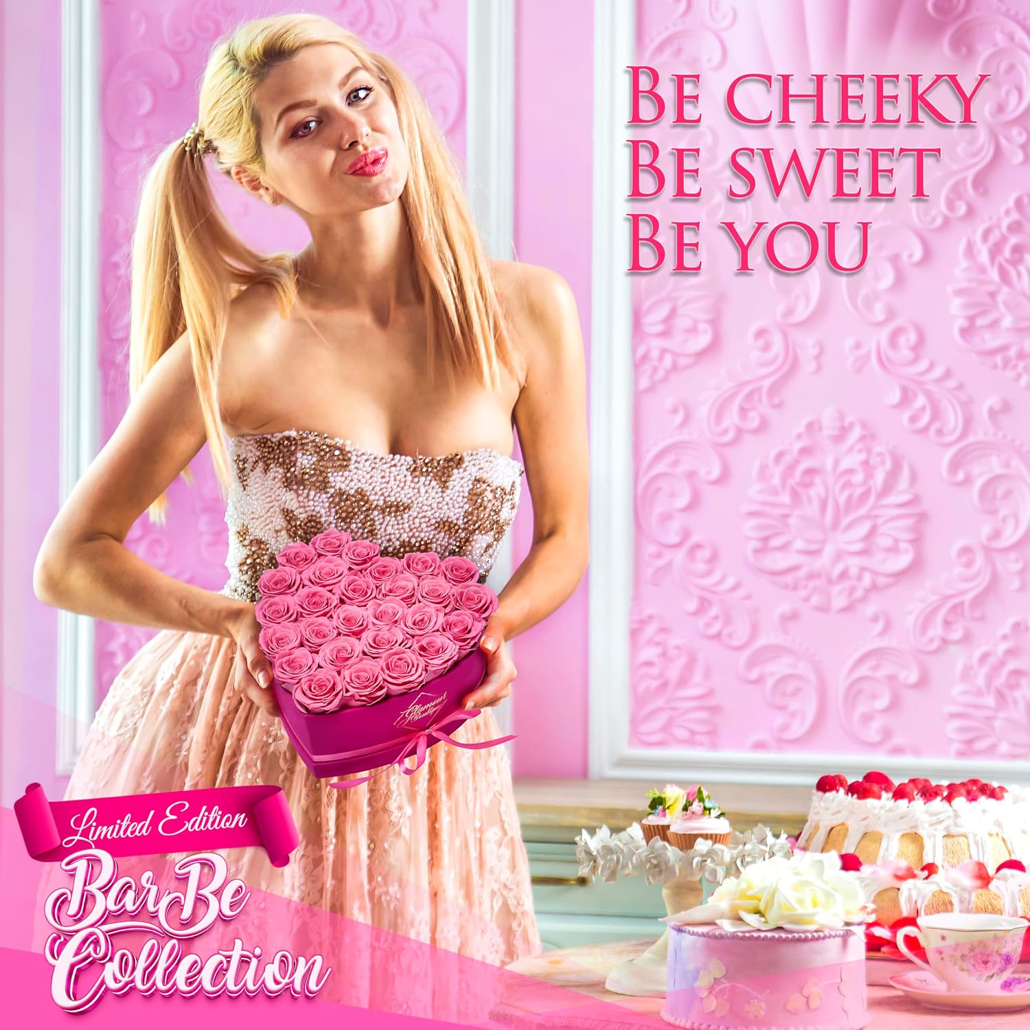 FLORES PRESERVADAS GLAMOUR BOUTIQUE CAJA CORAZÓN CON 27 ROSAS VELVET PINK - 5