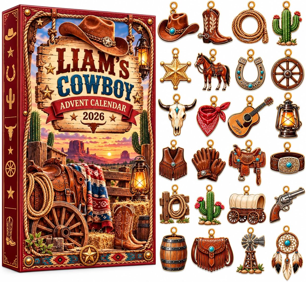 CALENDARIO DE ADVIENTO COWBOY V-DECORPARKS 2026 CON 24 MINI ADORNOS NAVIDEÑOS WESTERN - 1