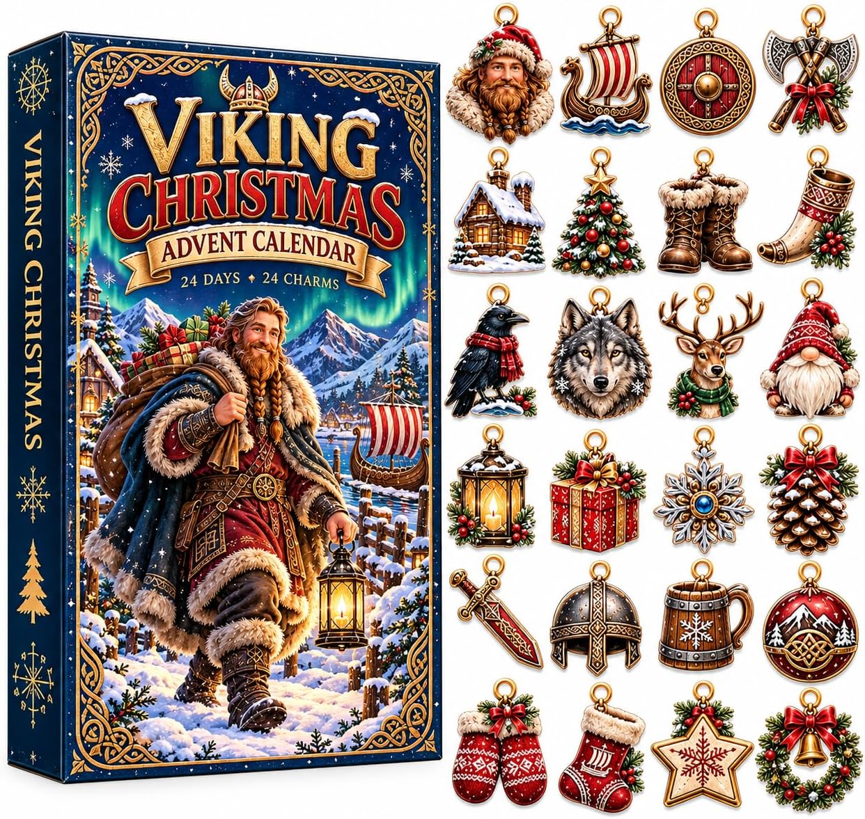 CALENDARIO DE ADVIENTO VIKING NAVIDAD 2026 V-DECORPARKS 24 MINI ADORNOS NORUEGOS - 1
