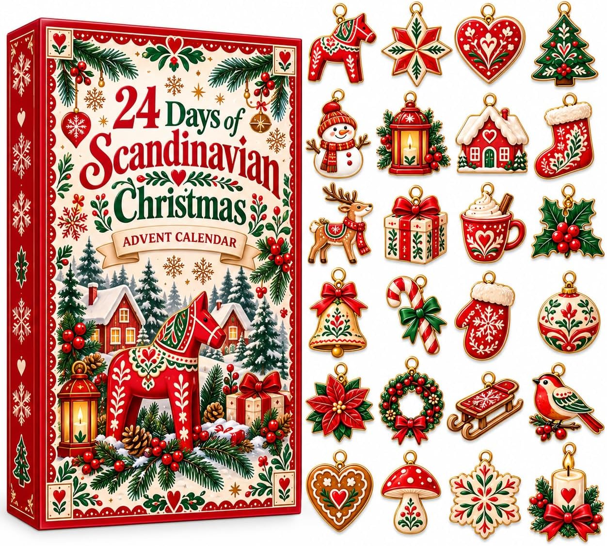 CALENDARIO DE ADVIENTO NAVIDEÑO ESCANDINAVO 2026 CON 24 MINI ADORNOS NÓRDICOS - 1