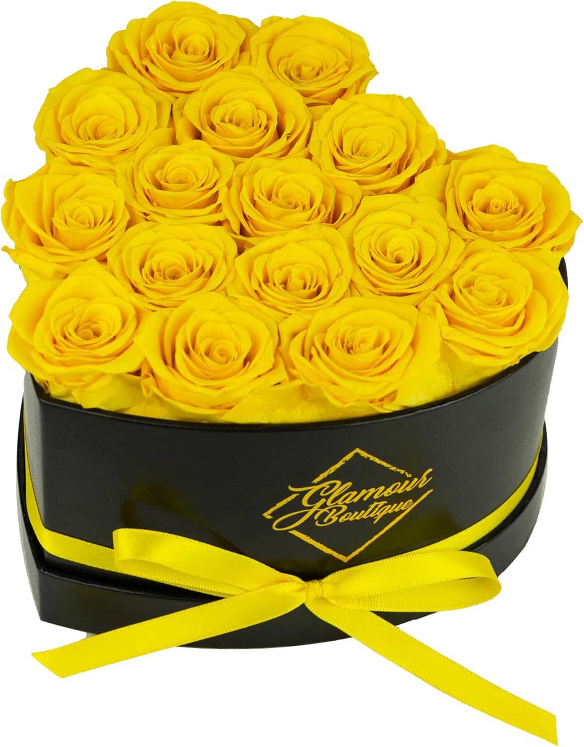 FLORES PRESERVADAS GLAMOUR BOUTIQUE 16 ROSAS AMARILLAS EN CAJA CORAZÓN - 1