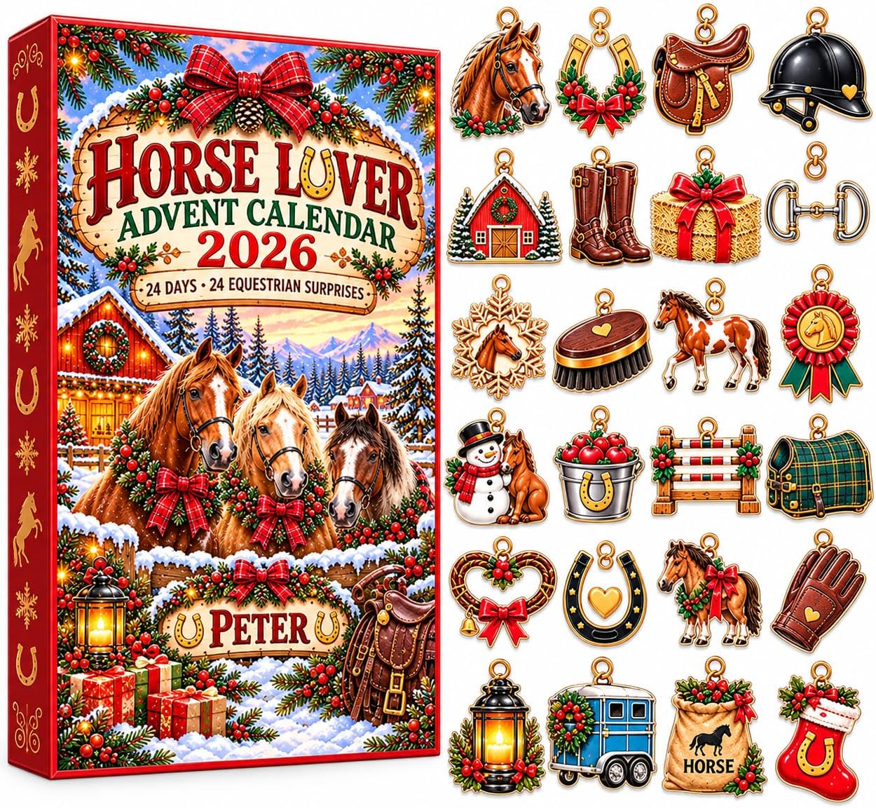 CALENDARIO DE ADVIENTO HORSE LOVER 2026 CON 24 MINI ADORNOS ECUESTRES DE NAVIDAD - 1
