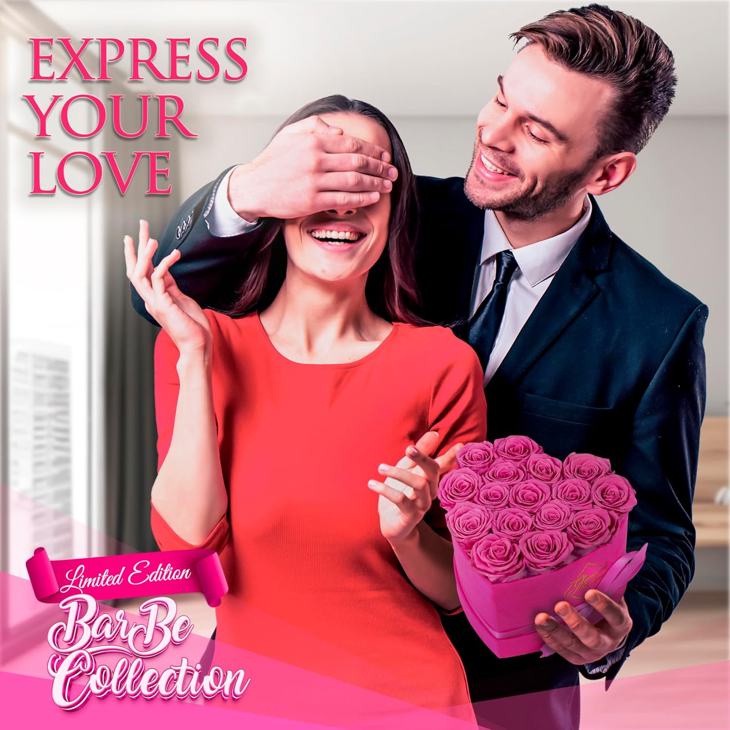FLORES PRESERVADAS GLAMOUR BOUTIQUE CAJA CORAZÓN CON 16 ROSAS VELVET ROSA - 5