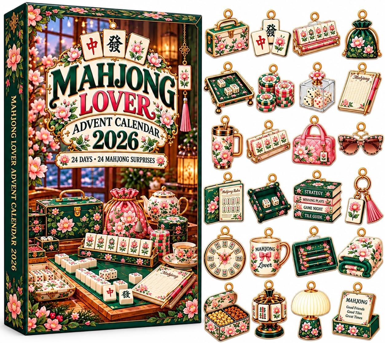 CALENDARIO DE ADVIENTO MAHJONG PERSONALIZADO 2026 CON 24 MINI ADORNOS NAVIDEÑOS - 1