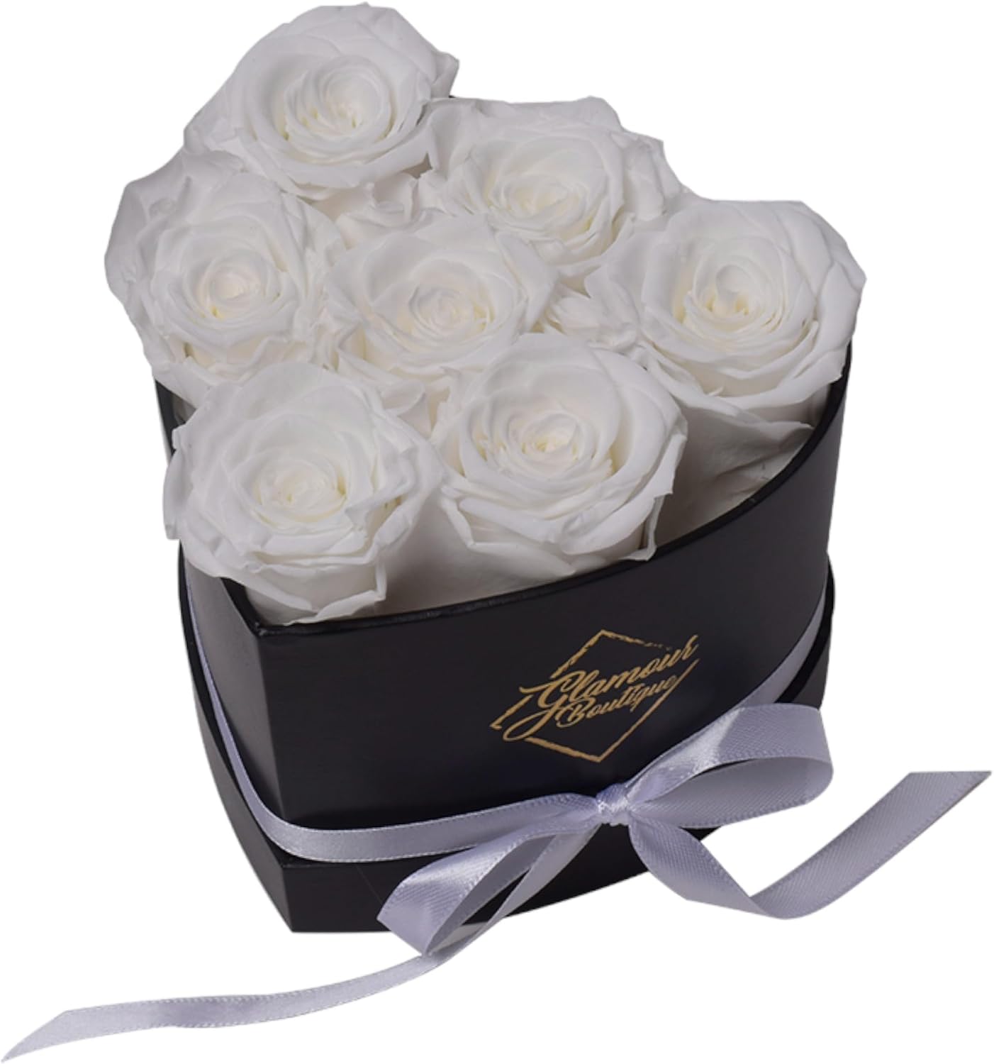 FLORES PRESERVADAS GLAMOUR BOUTIQUE, 7 ROSAS BLANCAS ETERNAS EN CAJA CORAZÓN - 1
