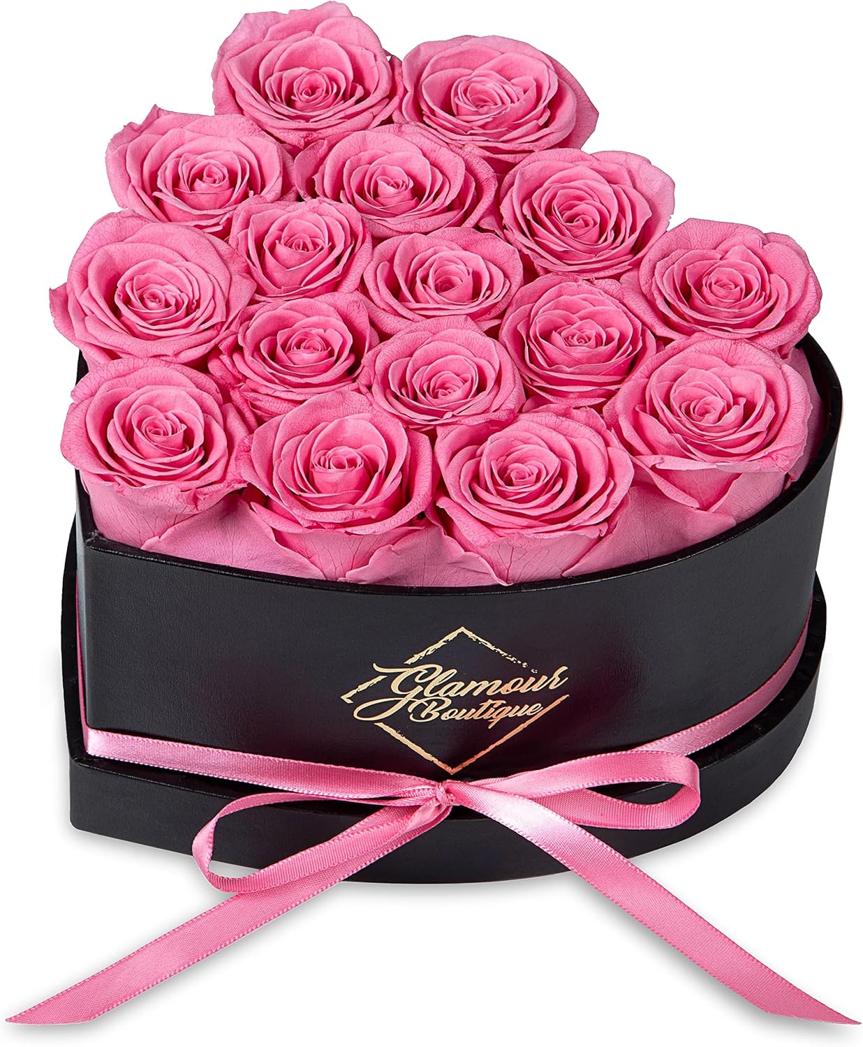 FLORES PRESERVADAS GLAMOUR BOUTIQUE 16 ROSAS ROSAS EN CAJA CORAZÓN - 1