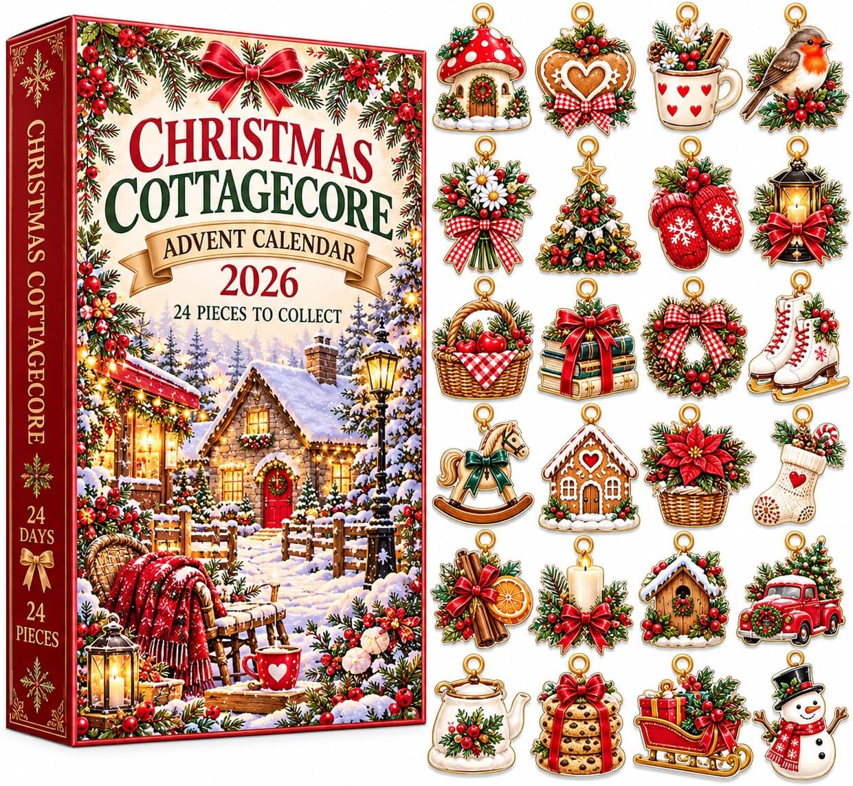 CALENDARIO DE ADVIENTO V-DECORPARKS COTTAGECORE 2026 CON 24 MINI ADORNOS NAVIDEÑOS - 1