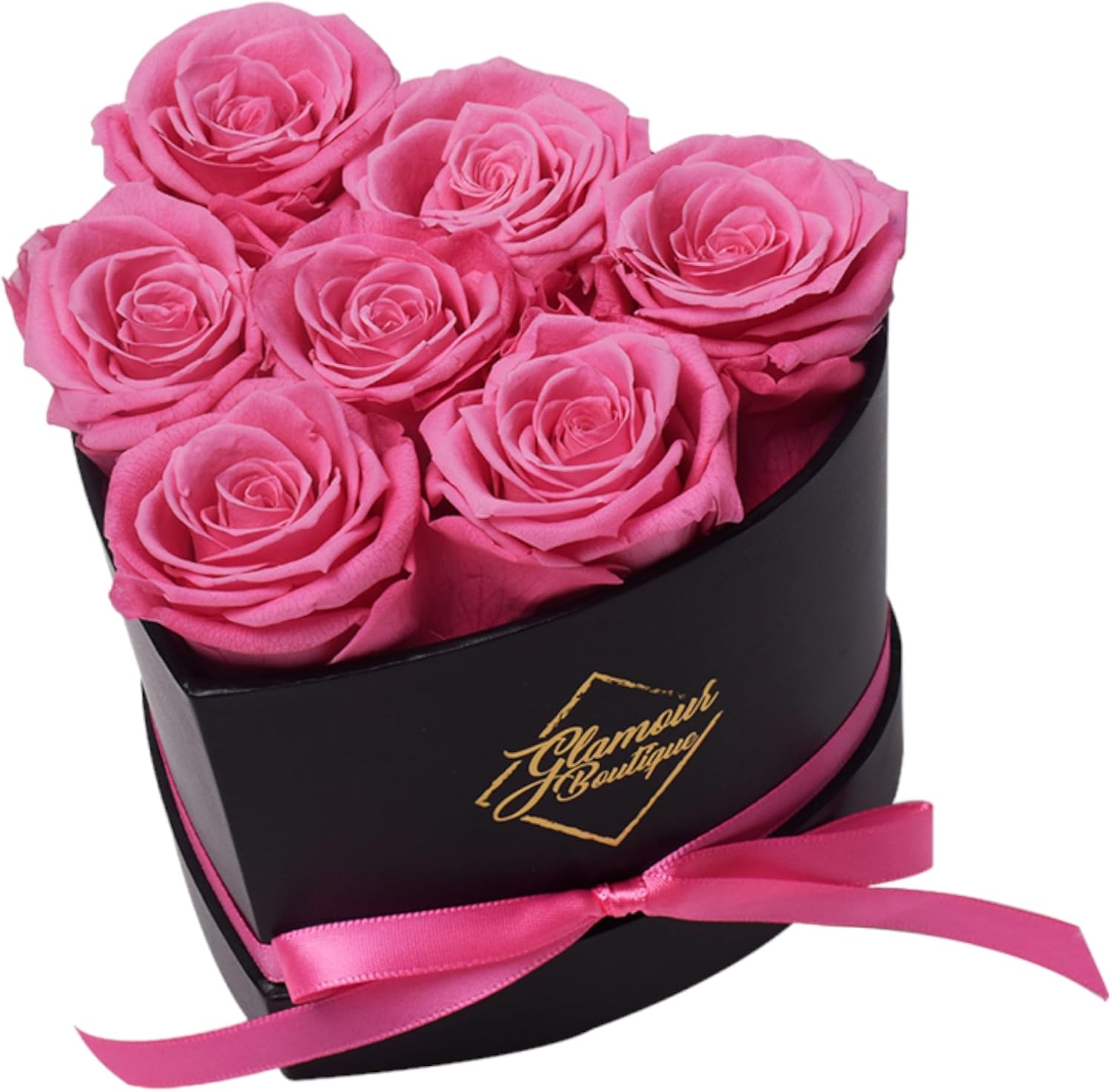 FLORES PRESERVADAS GLAMOUR BOUTIQUE 7 ROSAS ROSAS EN CAJA CORAZÓN - 1