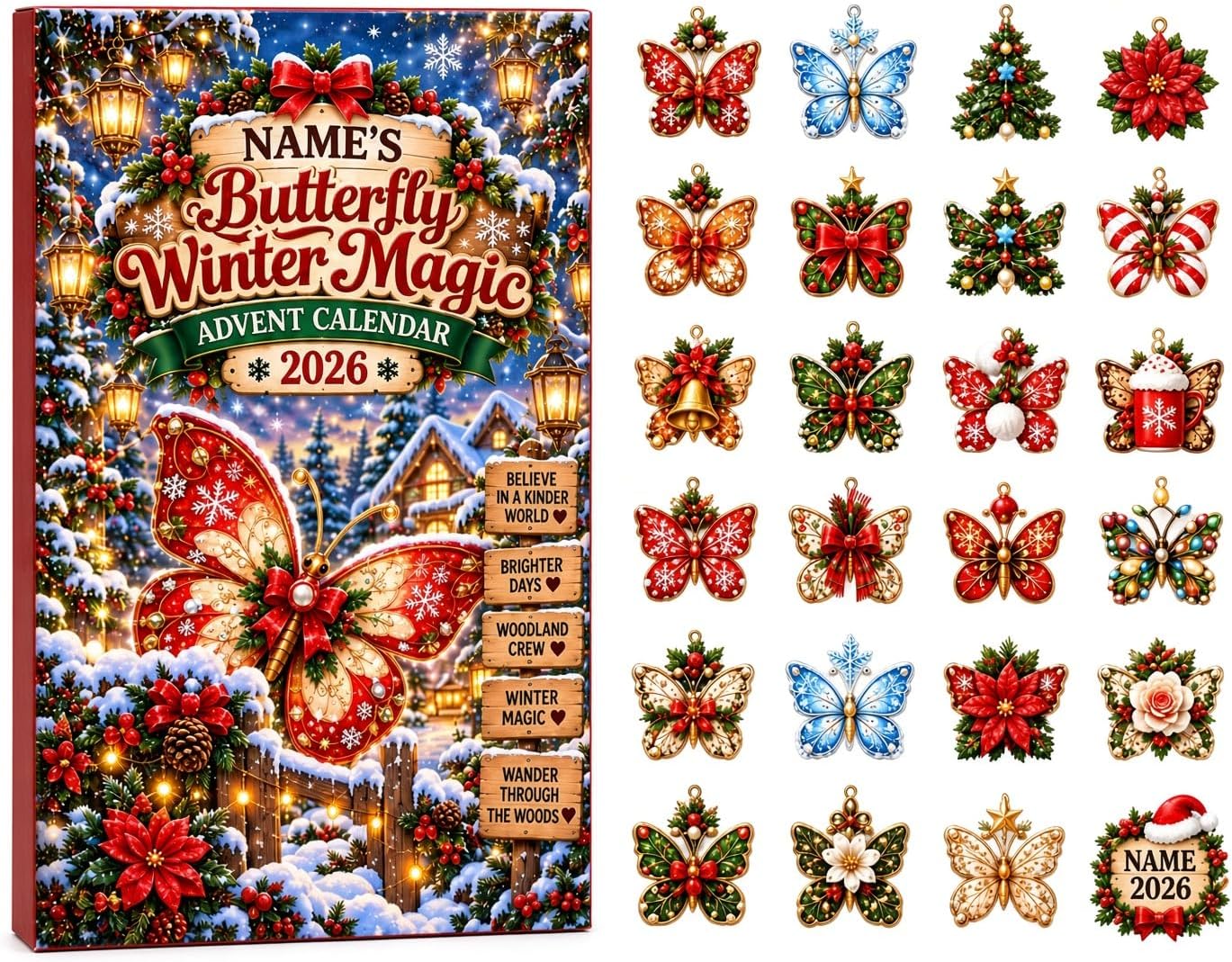 CALENDARIO DE ADVIENTO CON 24 MINI ADORNOS DE MARIPOSAS V-DECORPARKS 2026 - 1