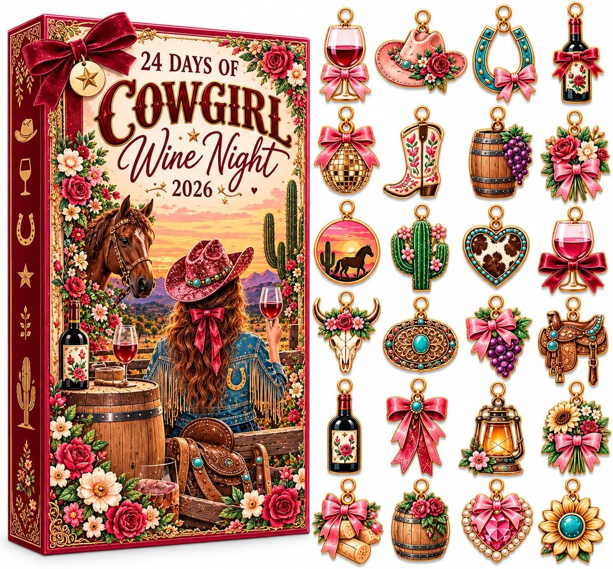 CALENDARIO DE ADVIENTO V-DECORPARKS COWGIRL 2026 CON 24 MINI ADORNOS NAVIDEÑOS WESTERN - 1