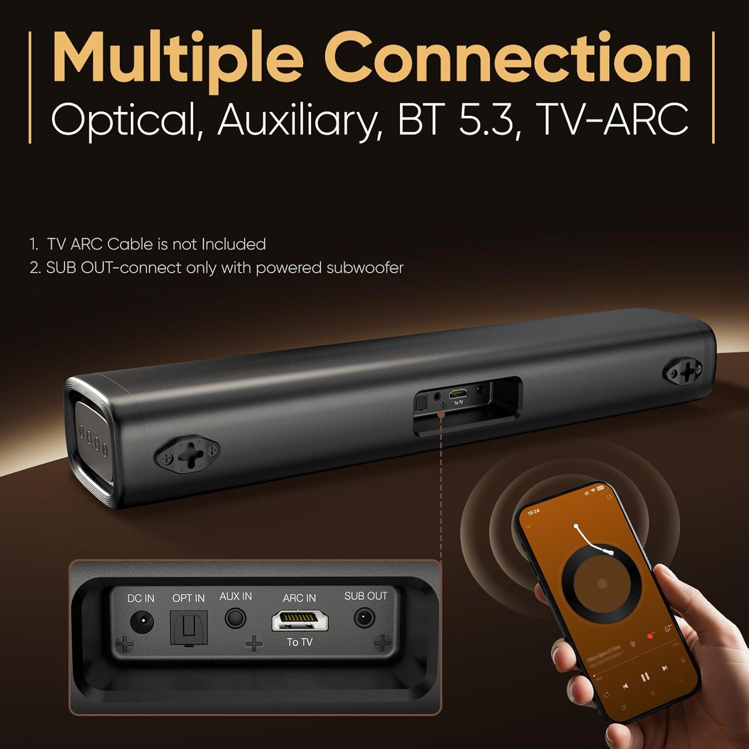 BARRA DE SONIDO SAIYIN 60W BLUETOOTH PARA SMART TV TV-ARC/ÓPTICO/AUX - 4
