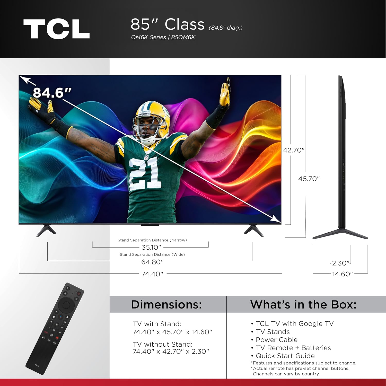 TELEVISOR TCL QM6K SERIES QLED MINI LED 4K HDR SMART GOOGLE TV 85 PULGADAS 85QM6K - 2
