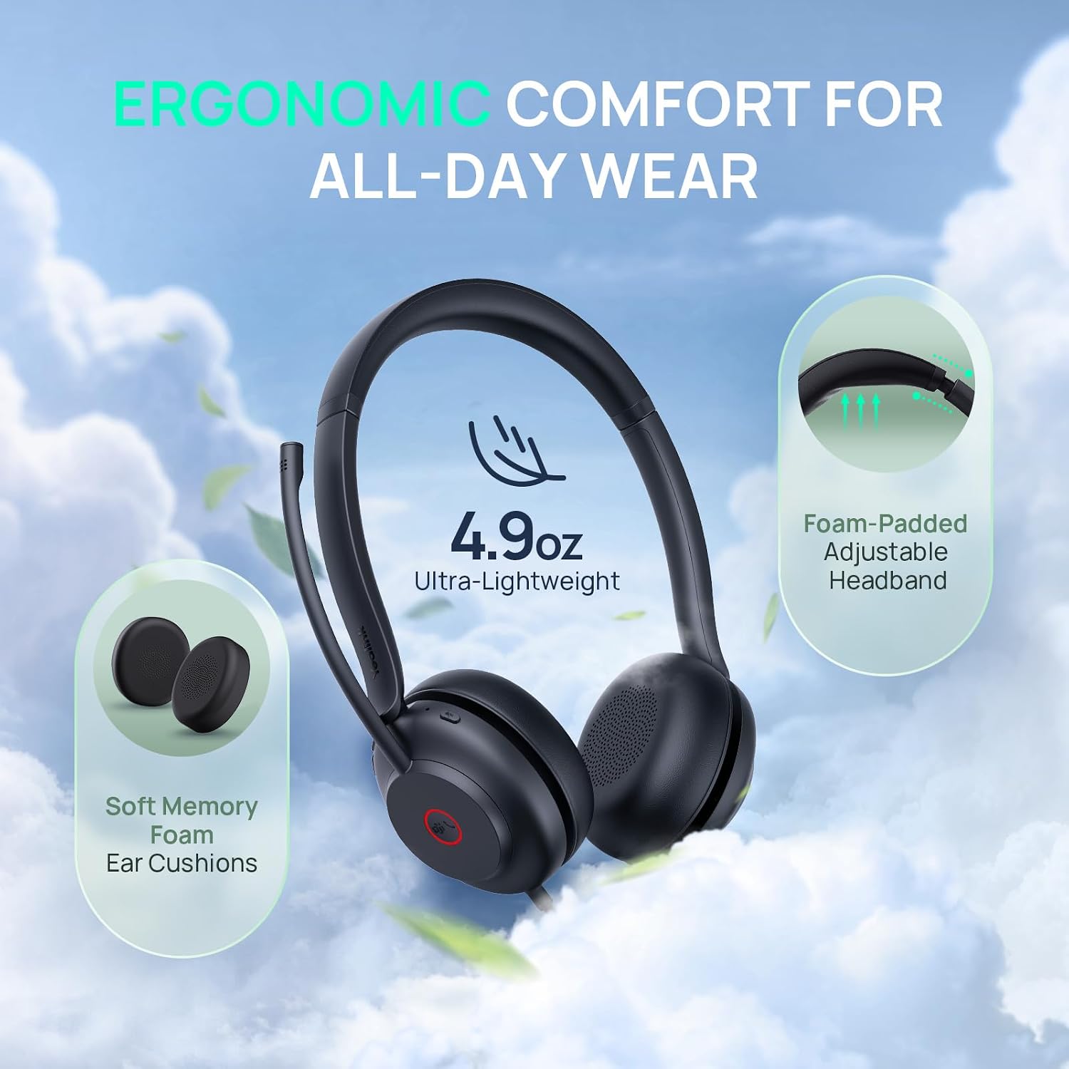 HEADSET CON CABLE YEALINK UH35 2ND GEN USB-C/A CON MICRÓFONO AI NOISE CANCELING Y AUDIO HD - 3