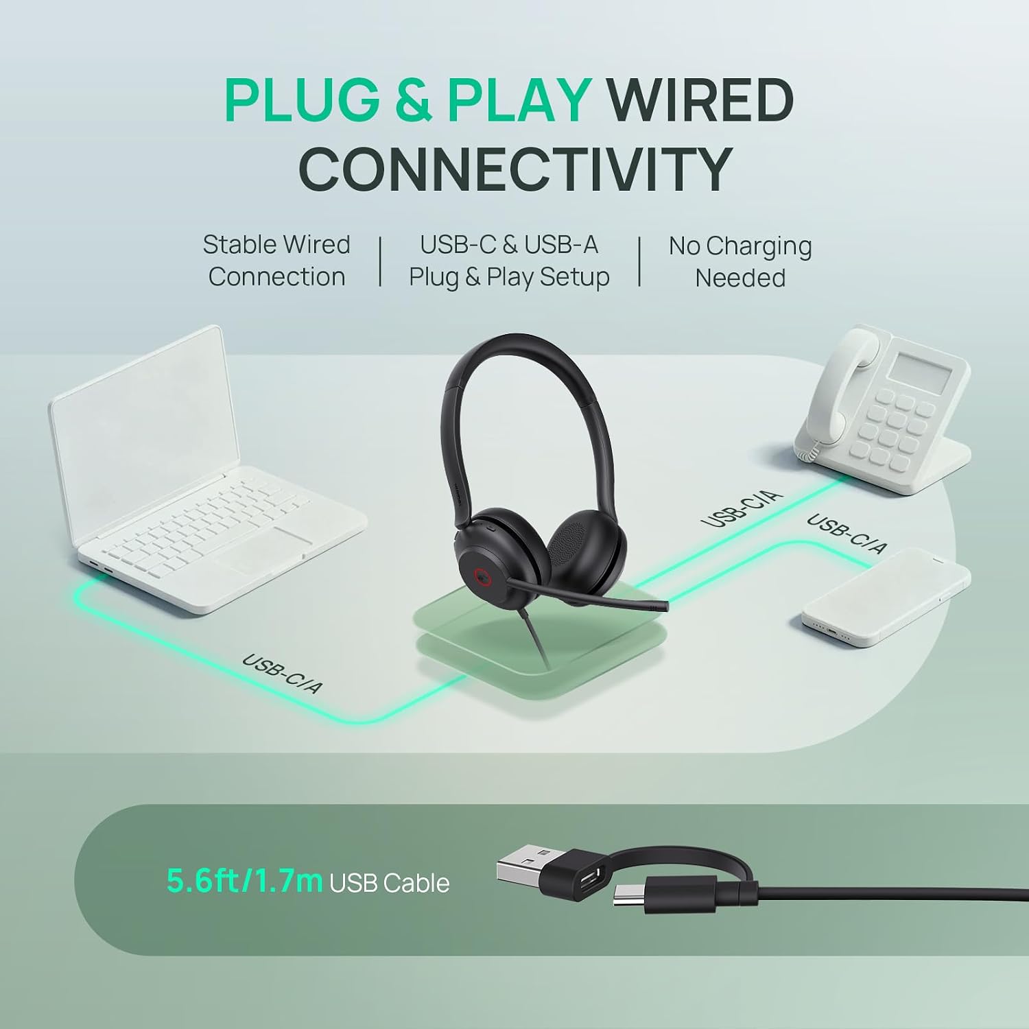 HEADSET CON CABLE YEALINK UH35 2ND GEN USB-C/A CON MICRÓFONO AI NOISE CANCELING Y AUDIO HD - 4