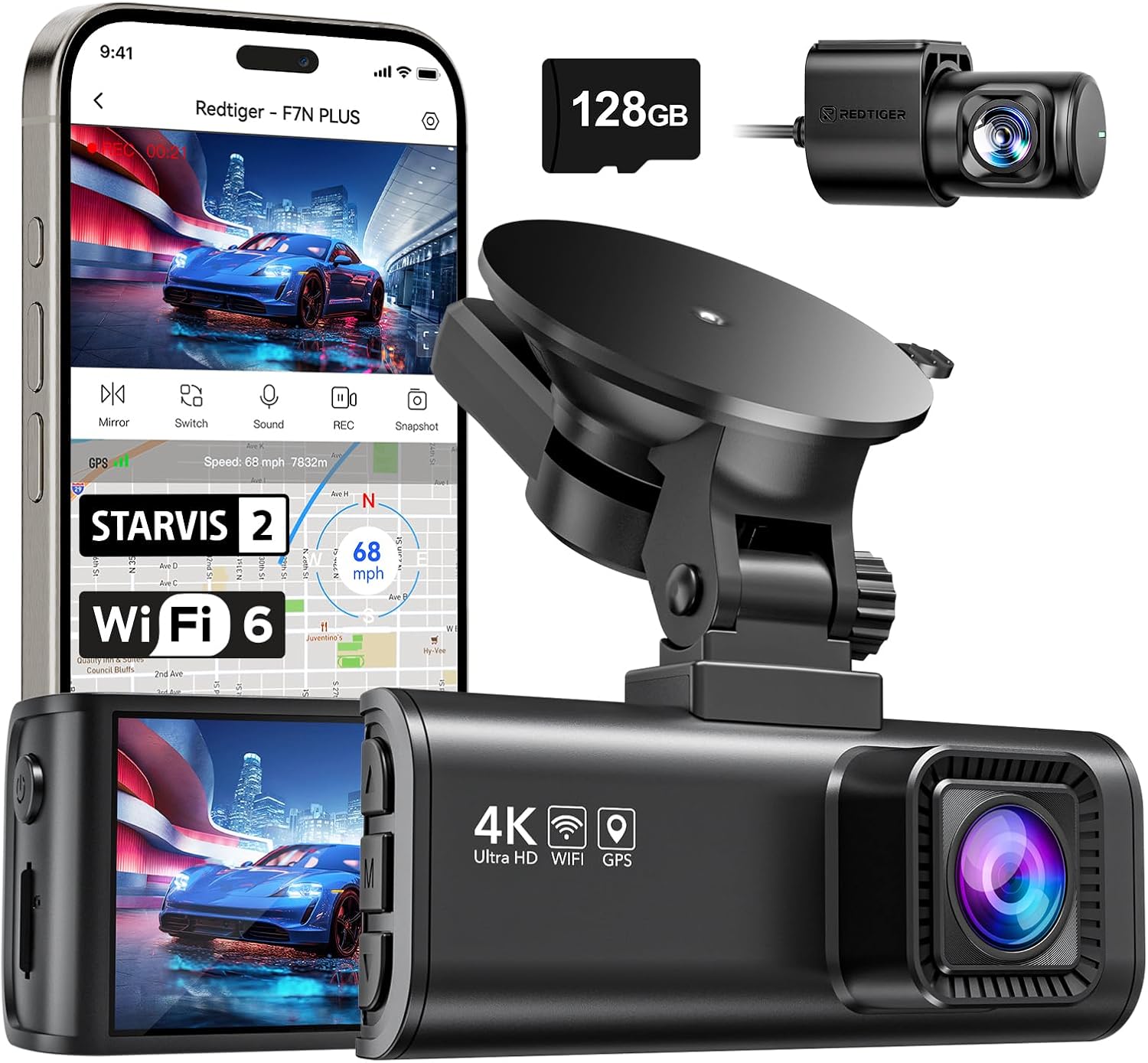 CÁMARA PARA AUTO REDTIGER F7NP 4K FRONTAL Y TRASERA CON SENSOR STARVIS 2 Y TARJETA INCLUIDA - 1