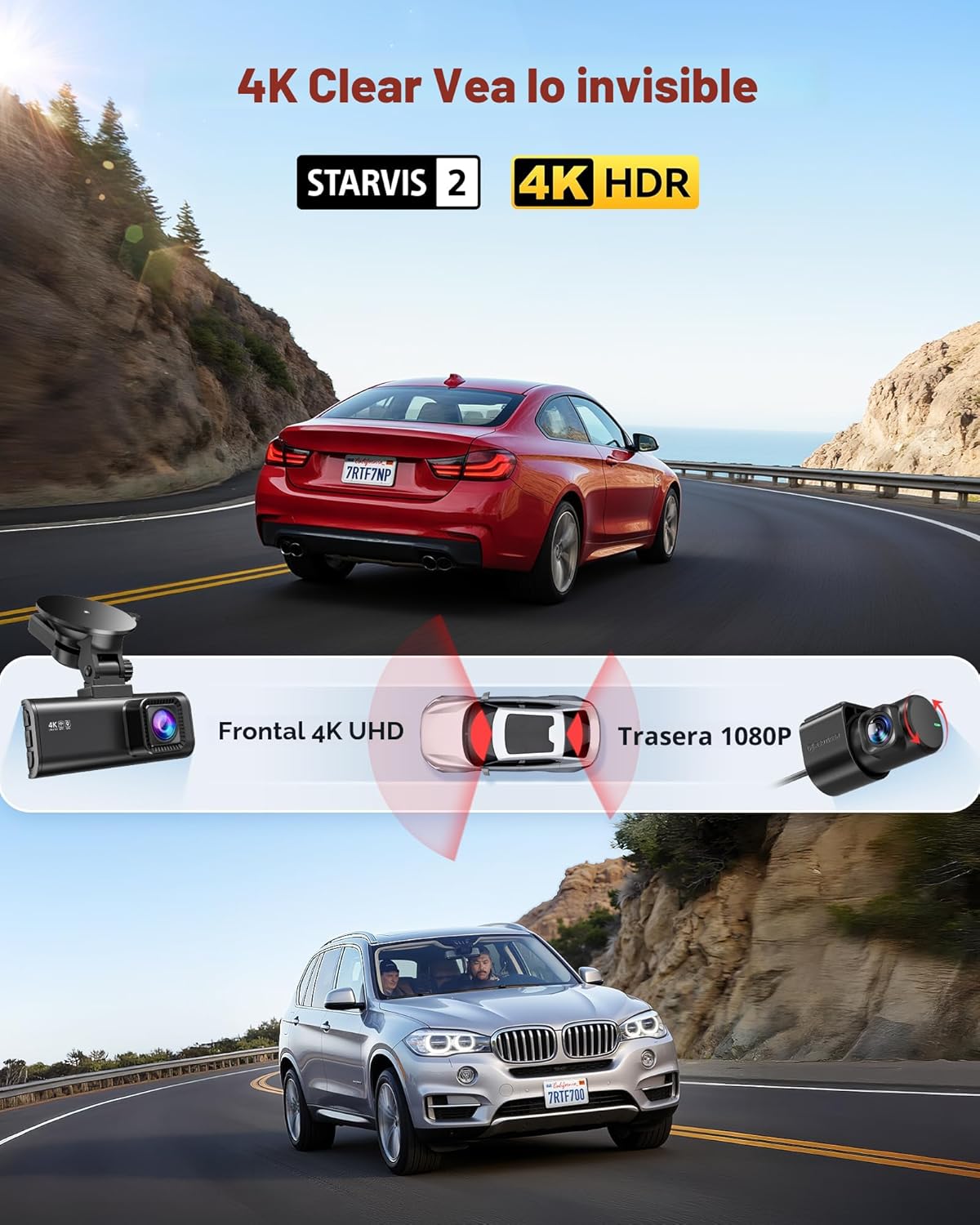 CÁMARA PARA AUTO REDTIGER F7NP 4K FRONTAL Y TRASERA CON SENSOR STARVIS 2 Y TARJETA INCLUIDA - 2