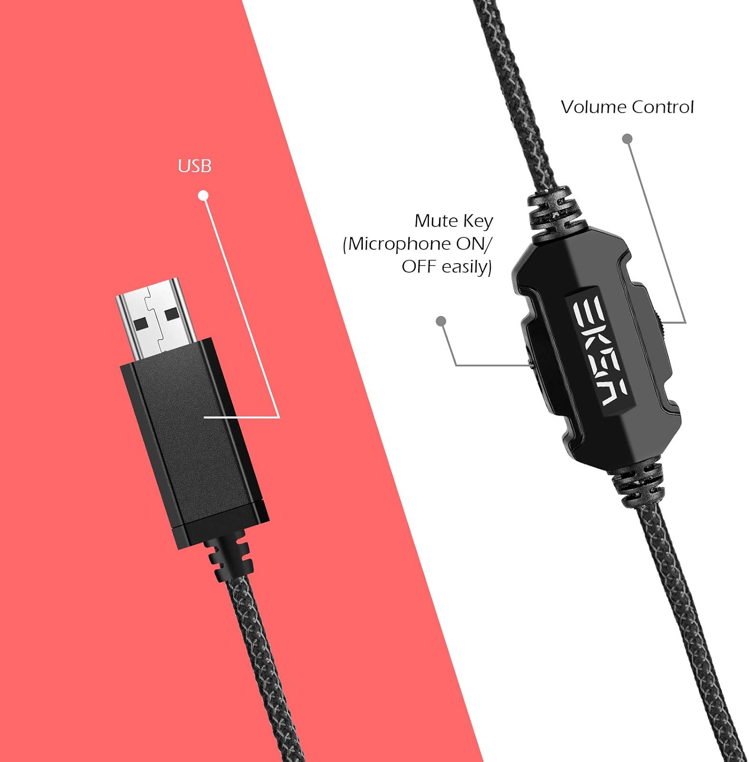 AUDÍFONOS GAMING EKSA E1000 USB CON MICRÓFONO CANCELADOR DE RUIDO Y SONIDO SURROUND 7.1 ROJO - 2