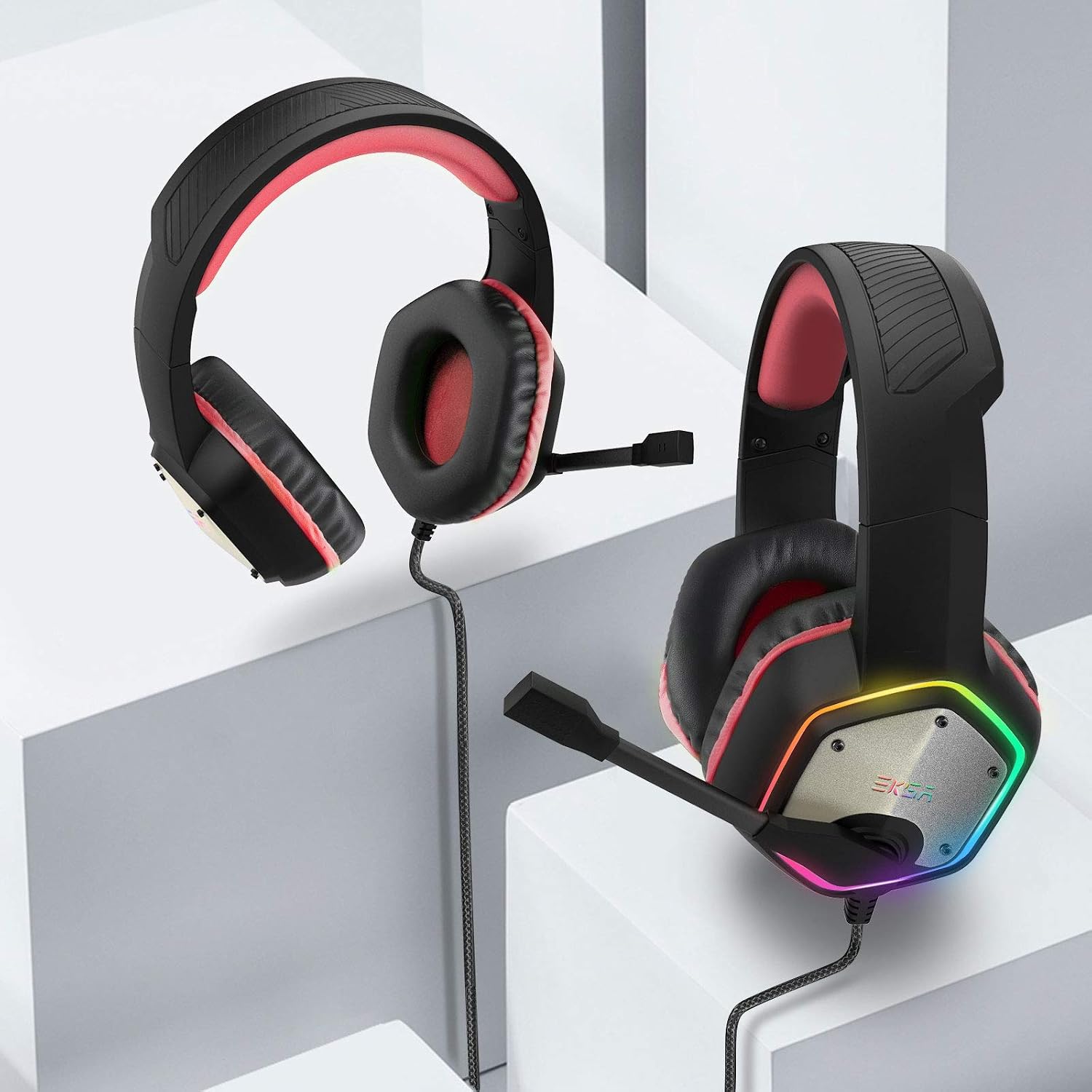 AUDÍFONOS GAMING EKSA E1000 USB CON MICRÓFONO CANCELADOR DE RUIDO Y SONIDO SURROUND 7.1 ROJO - 3