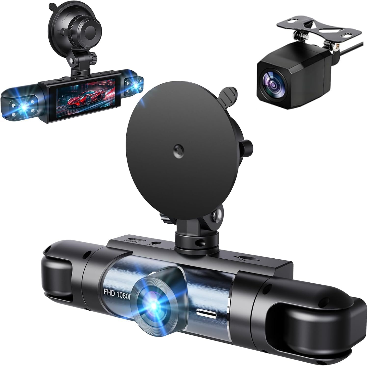 CÁMARA PARA AUTO WKREUOAR 4 CANALES CON VISIÓN NOCTURNA Y PANTALLA IPS 3.16 PULGADAS GRIS - 1