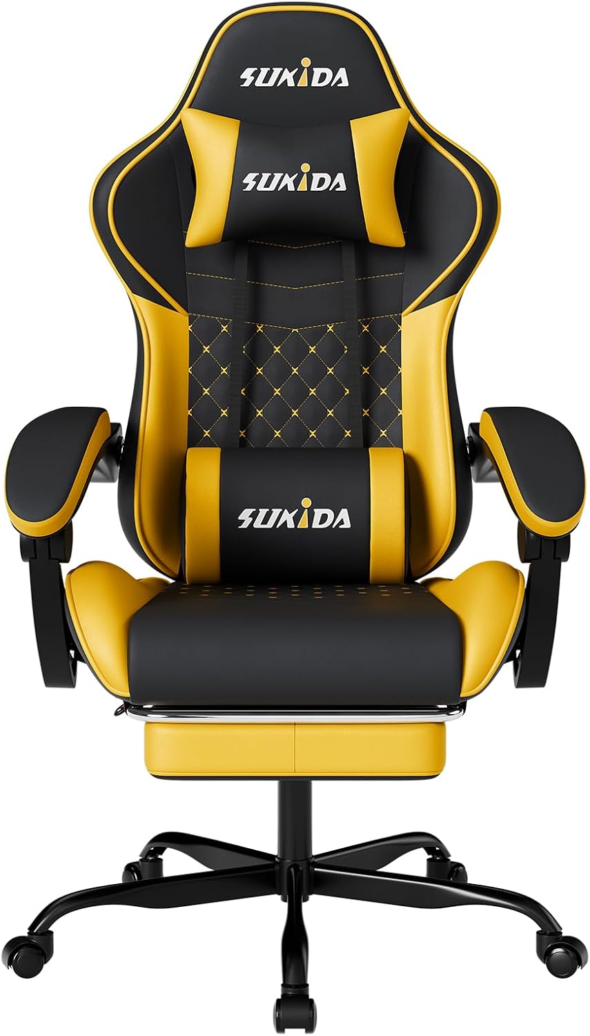 SILLA DE OFICINA SUKIDA GAMING ERGONÓMICA CON MASAJE Y SOPORTE LUMBAR AJUSTABLE - 1