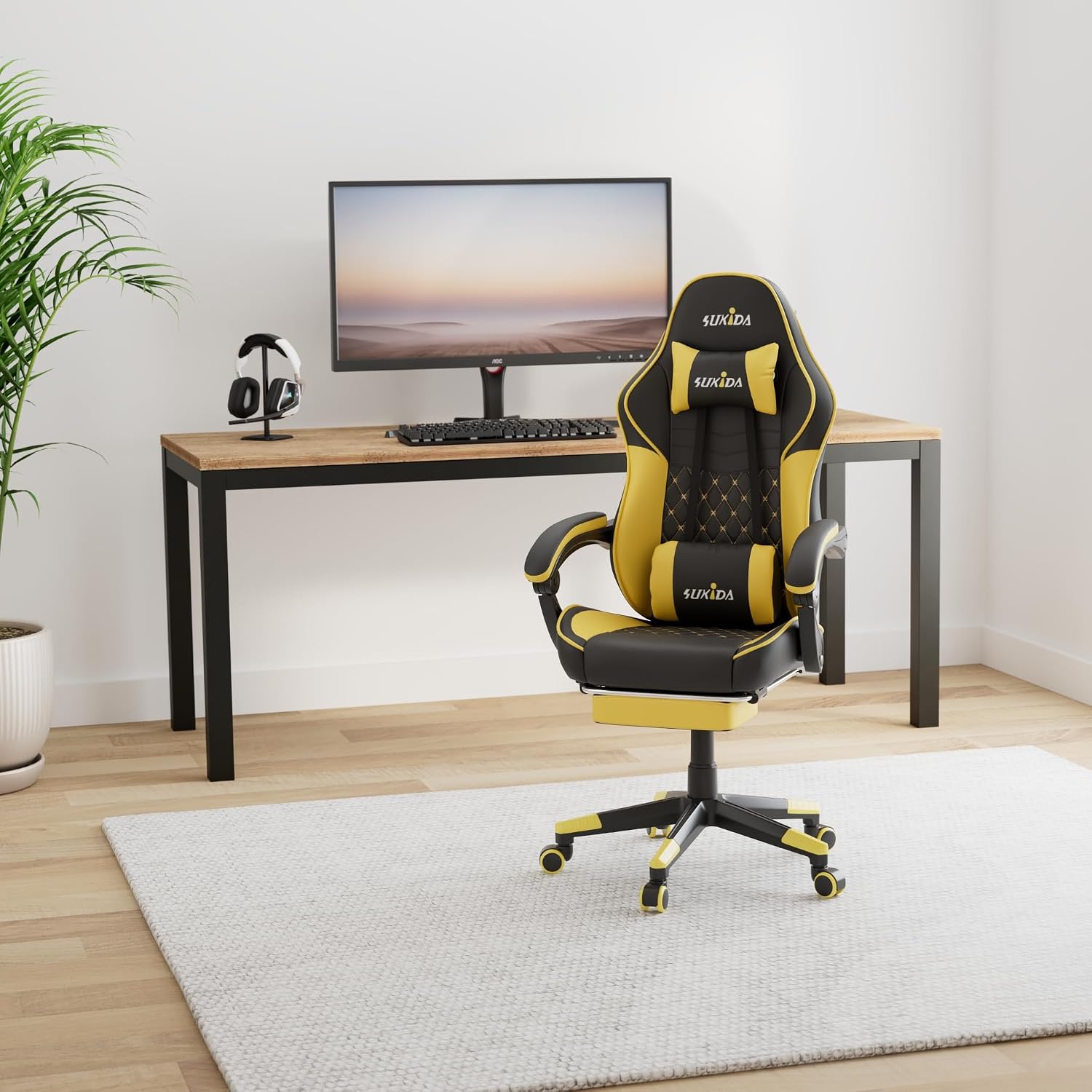 SILLA DE OFICINA SUKIDA GAMING ERGONÓMICA CON MASAJE Y SOPORTE LUMBAR AJUSTABLE - 2