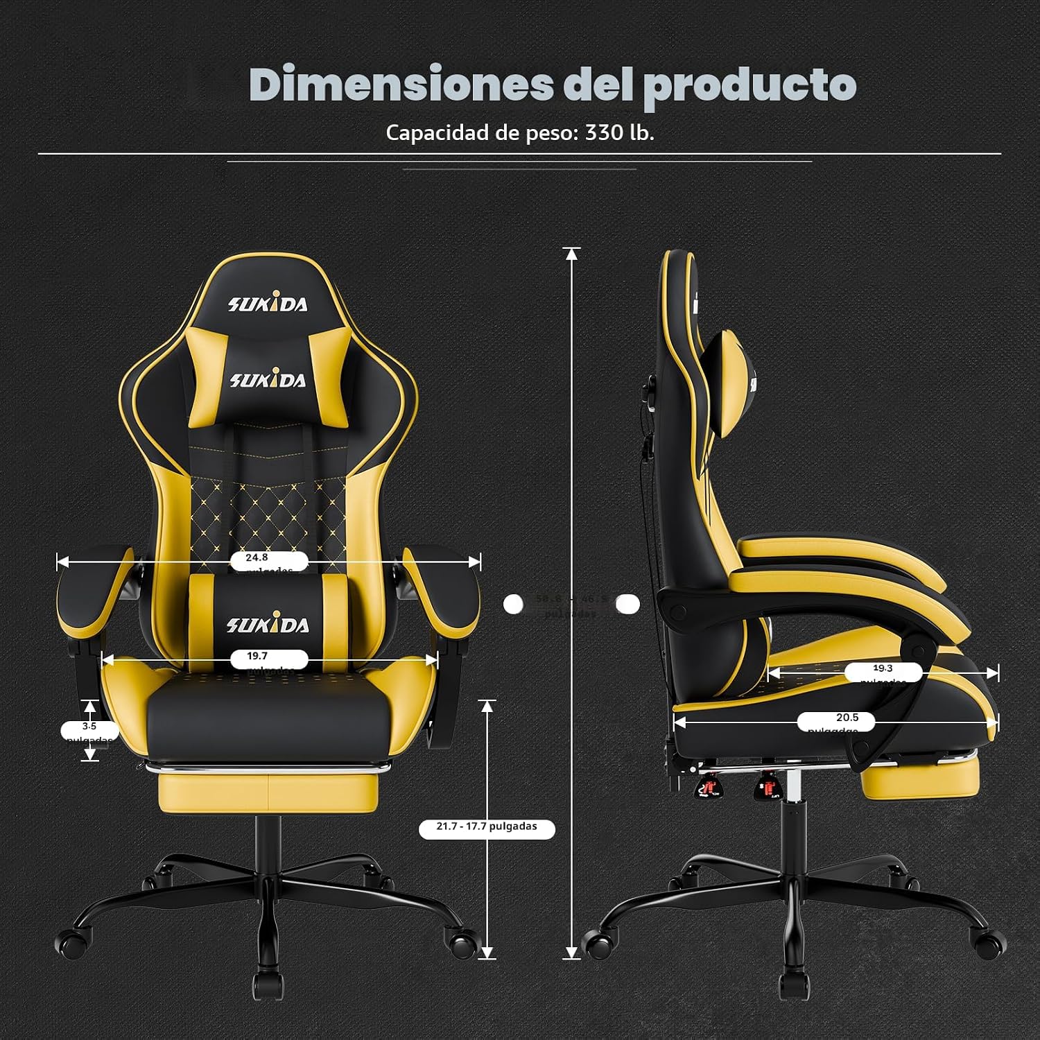 SILLA DE OFICINA SUKIDA GAMING ERGONÓMICA CON MASAJE Y SOPORTE LUMBAR AJUSTABLE - 3